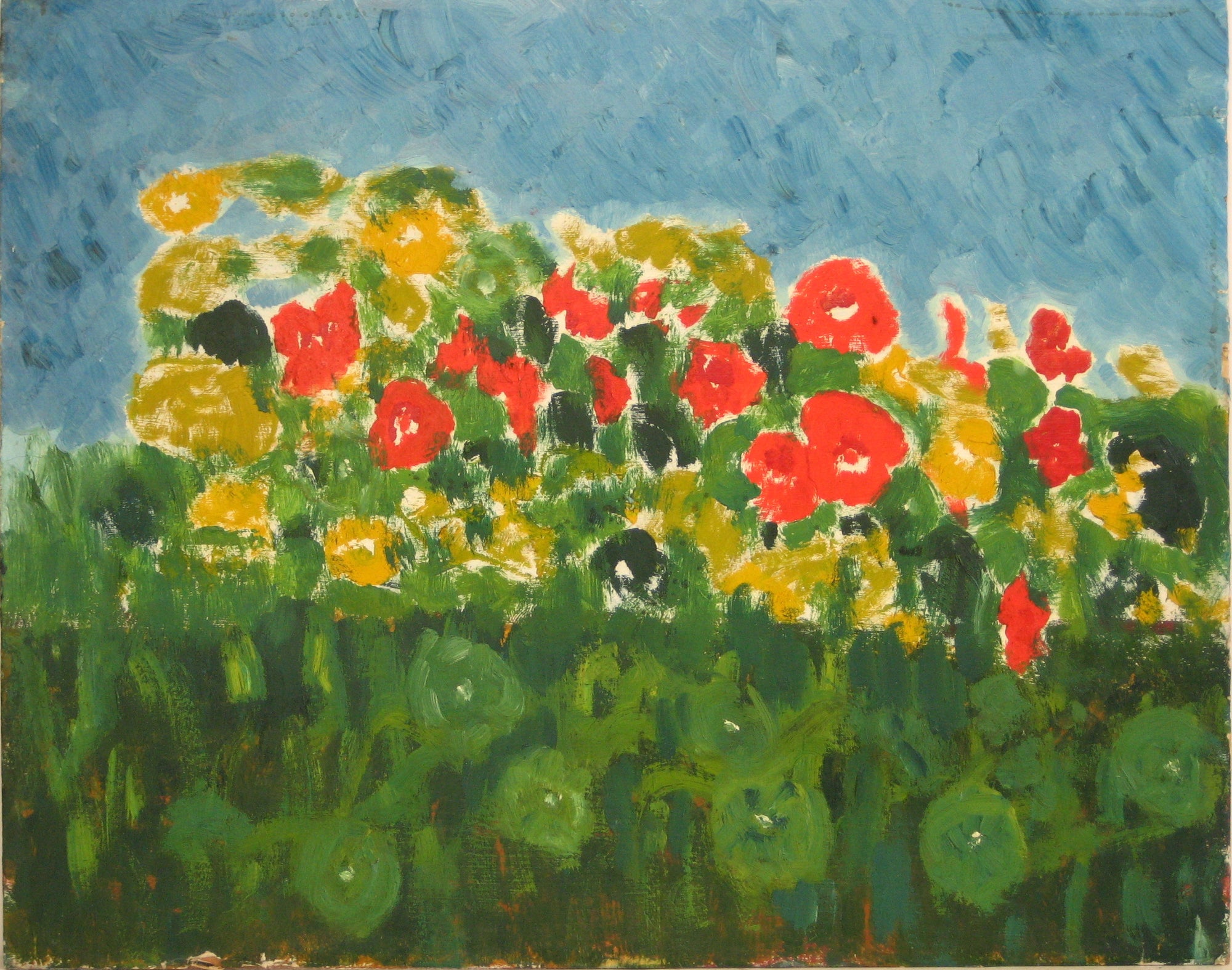 Bright Abstracted Flowers<br>Oil, 1940-70s<br><br>#4950