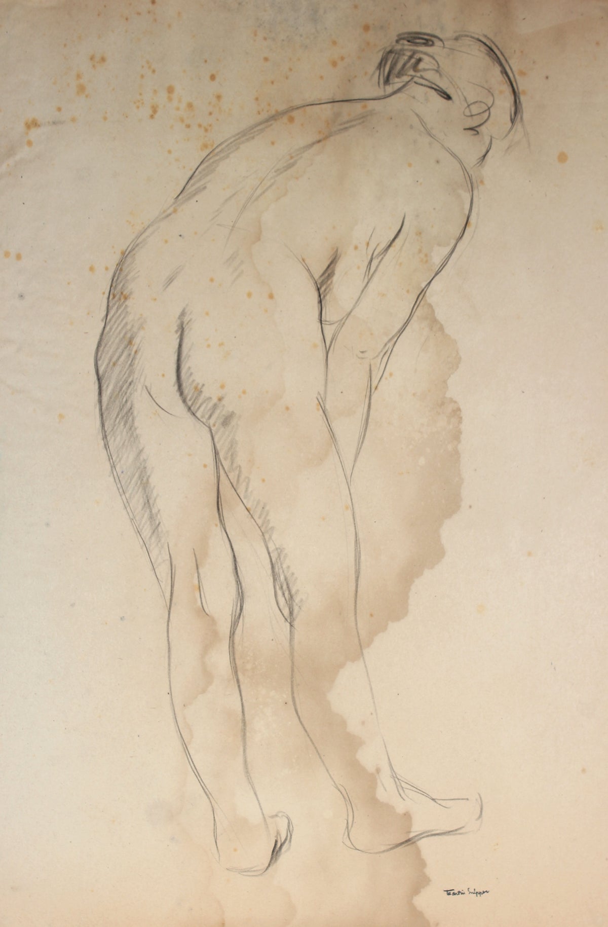 Nude Figure Study &lt;br&gt;1930s Charcoal&lt;br&gt;&lt;br&gt;#49665