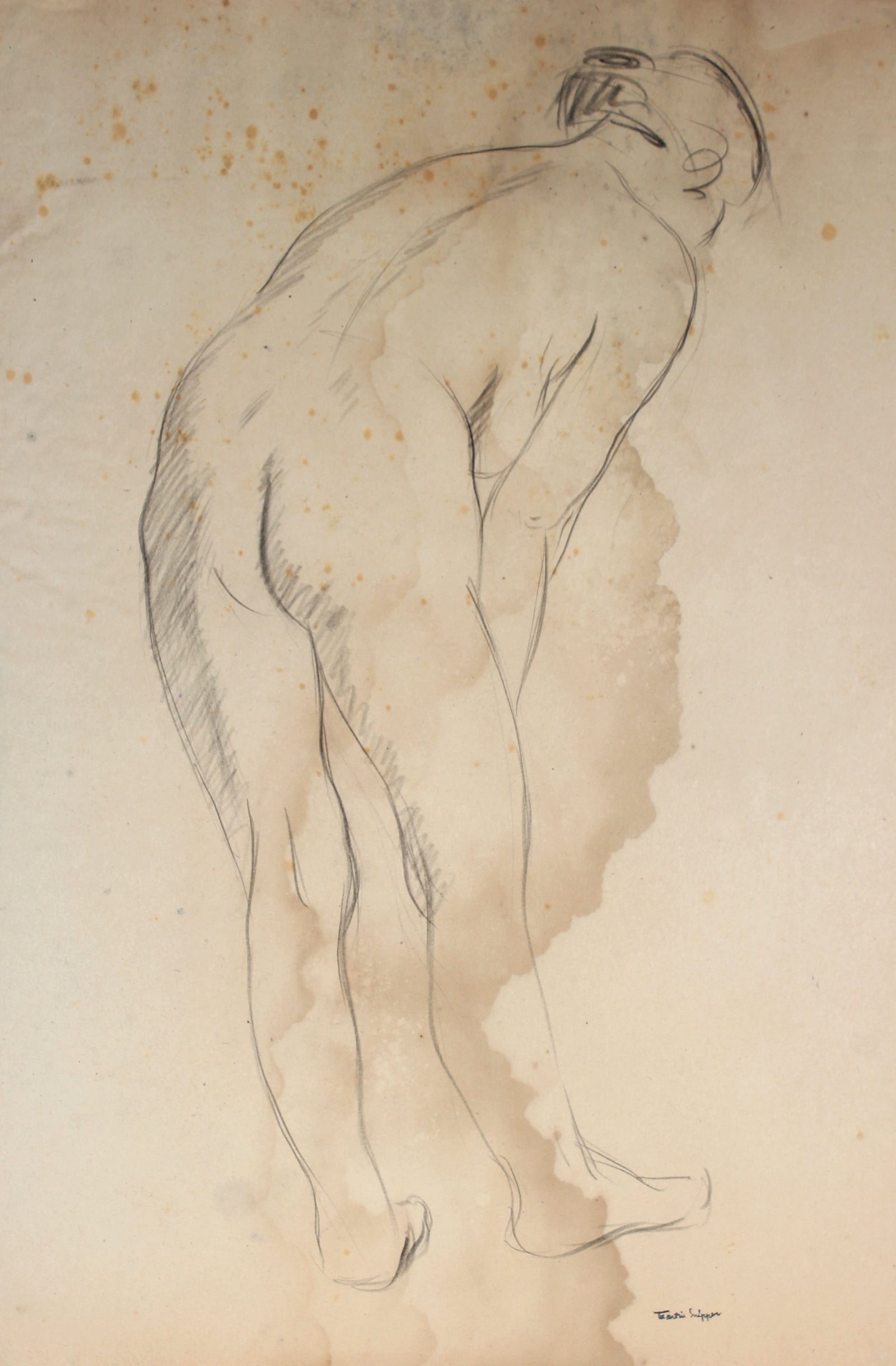 Nude Figure Study <br>1930s Charcoal<br><br>#49665