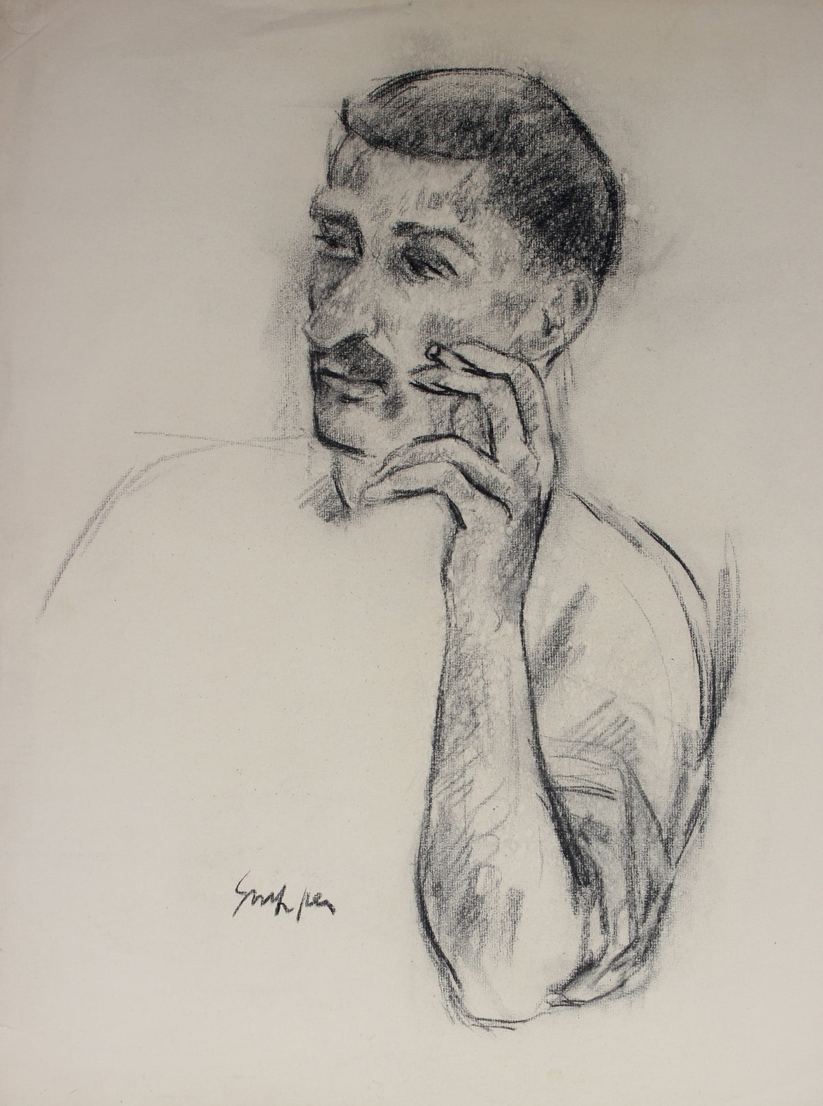 Portrait of a Man &lt;br&gt; Mid 20th Century Charcoal&lt;br&gt;&lt;br&gt;#49669