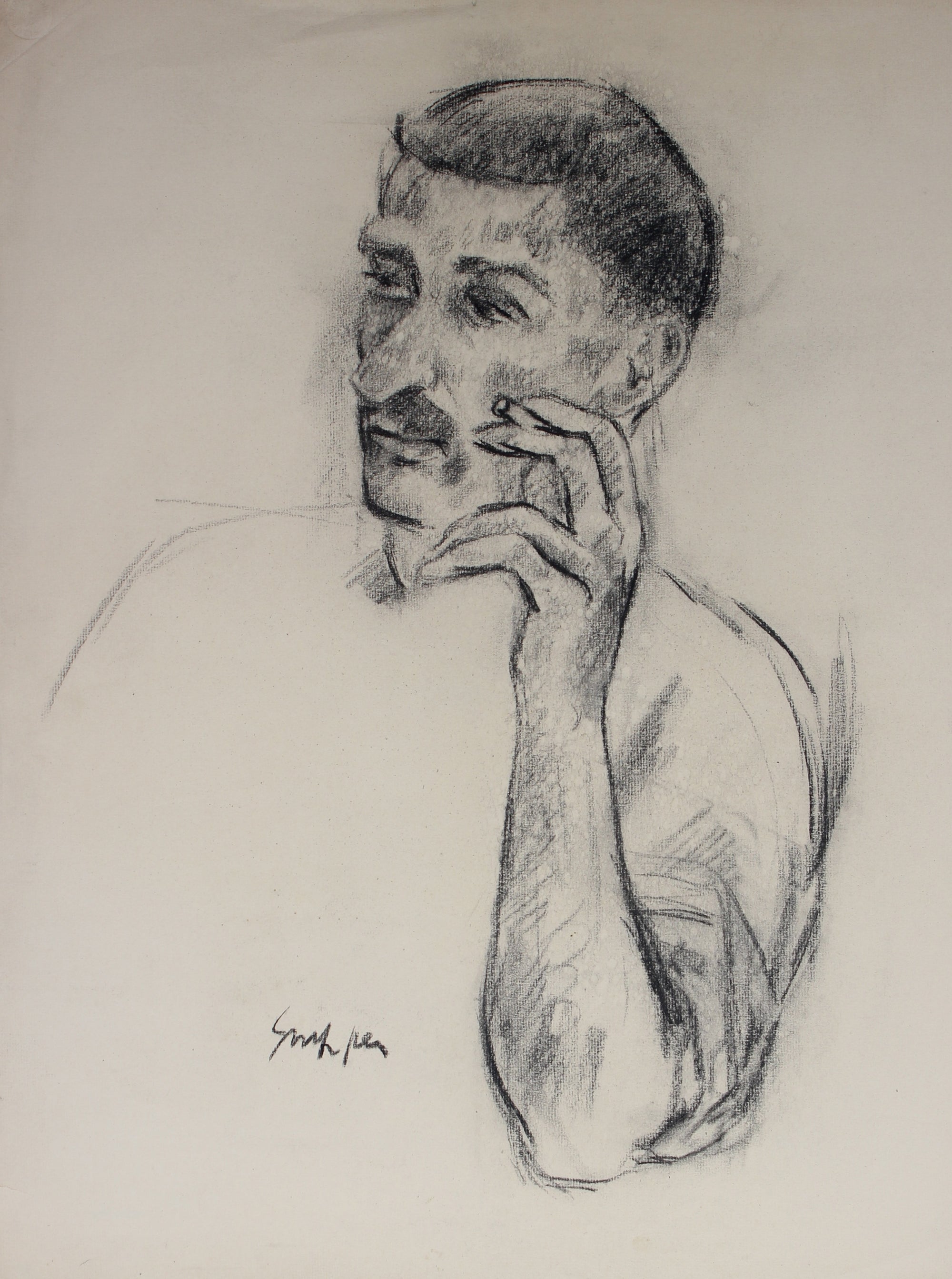 Portrait of a Man <br> Mid 20th Century Charcoal<br><br>#49669