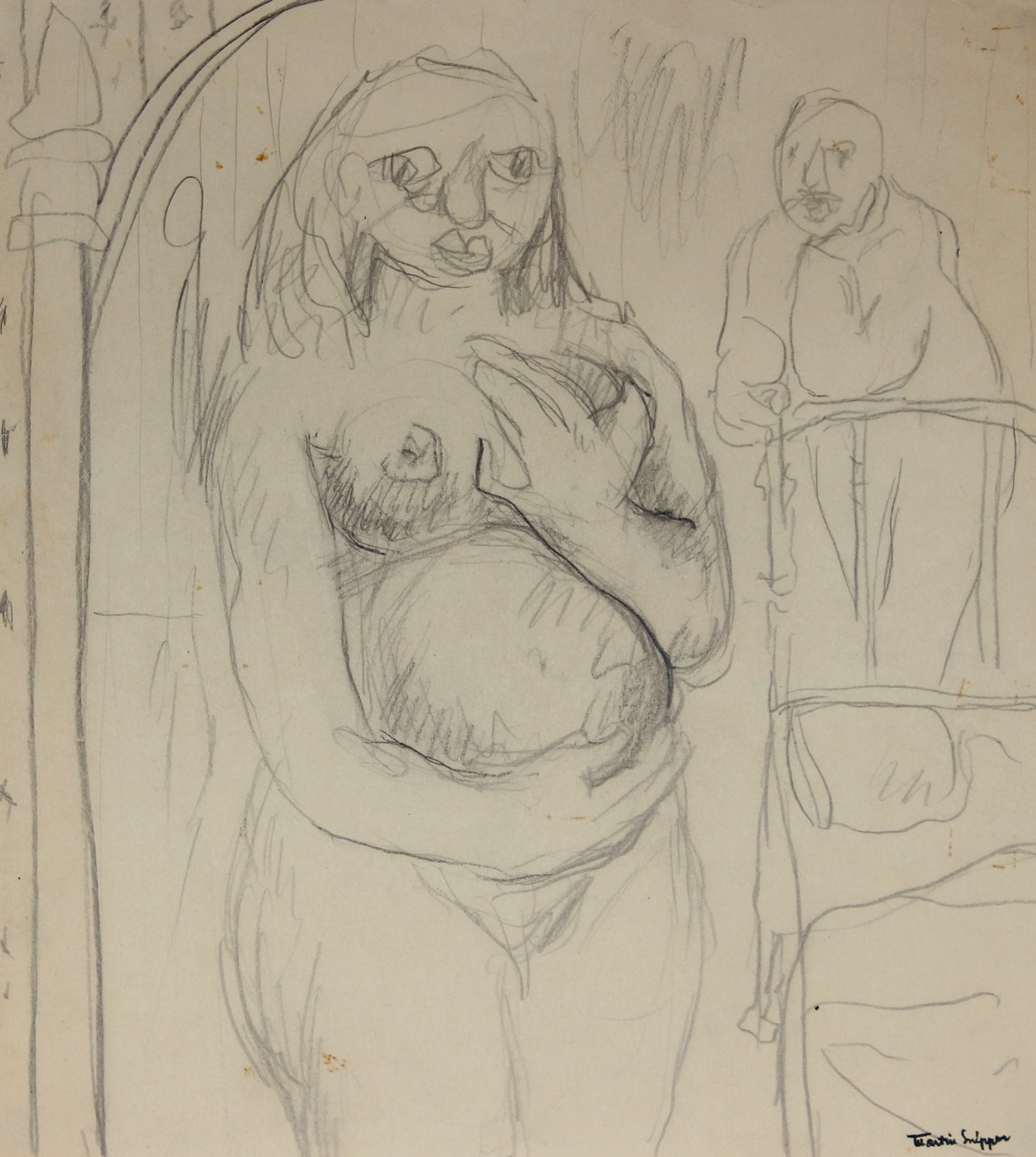 Nude In Bedroom <br>Mid Century Graphite <br><br>#49692