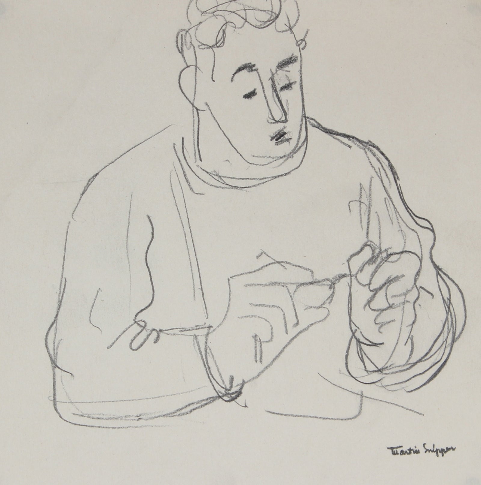 Contemplative Man with Glasses <br>Mid Century Graphite <br><br>#49766