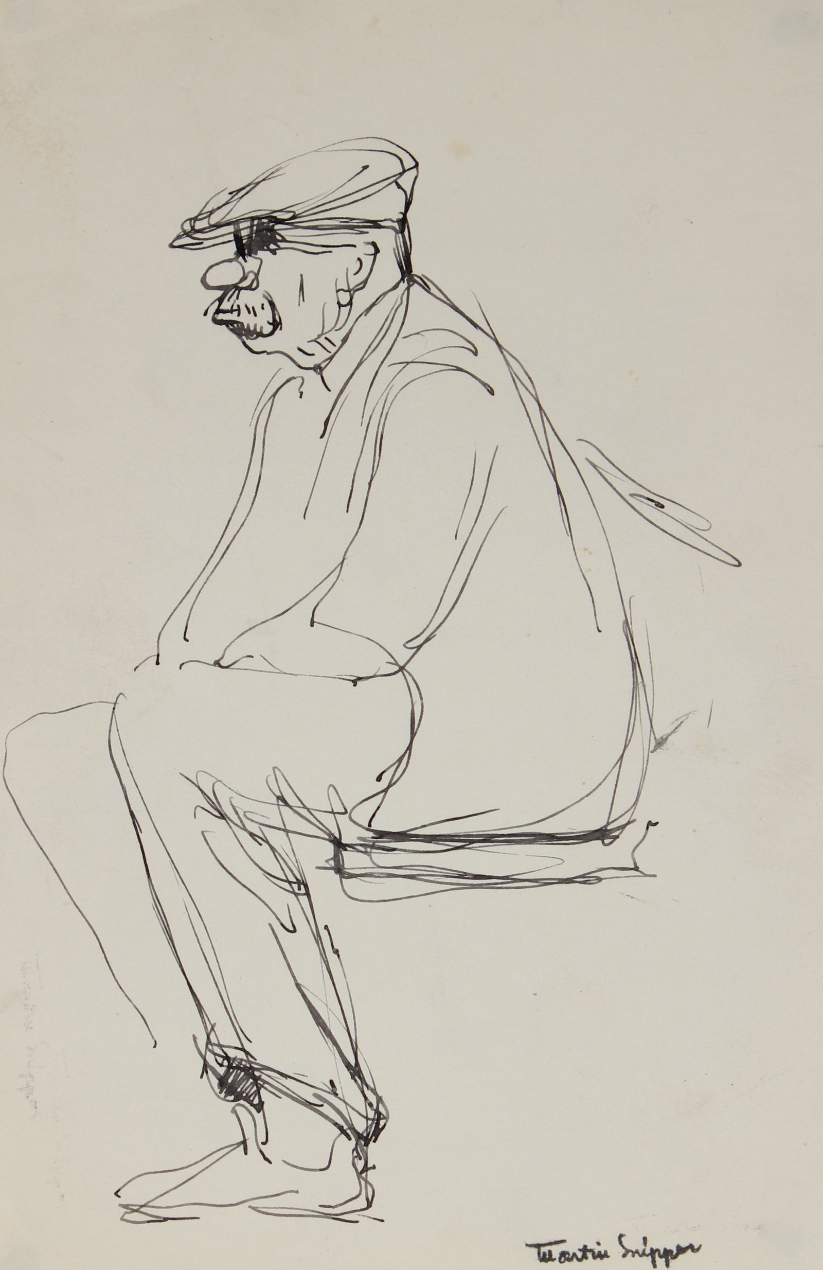 Study of a Seated Man<br>Mid Century Ink Sketch<br><br>#49789