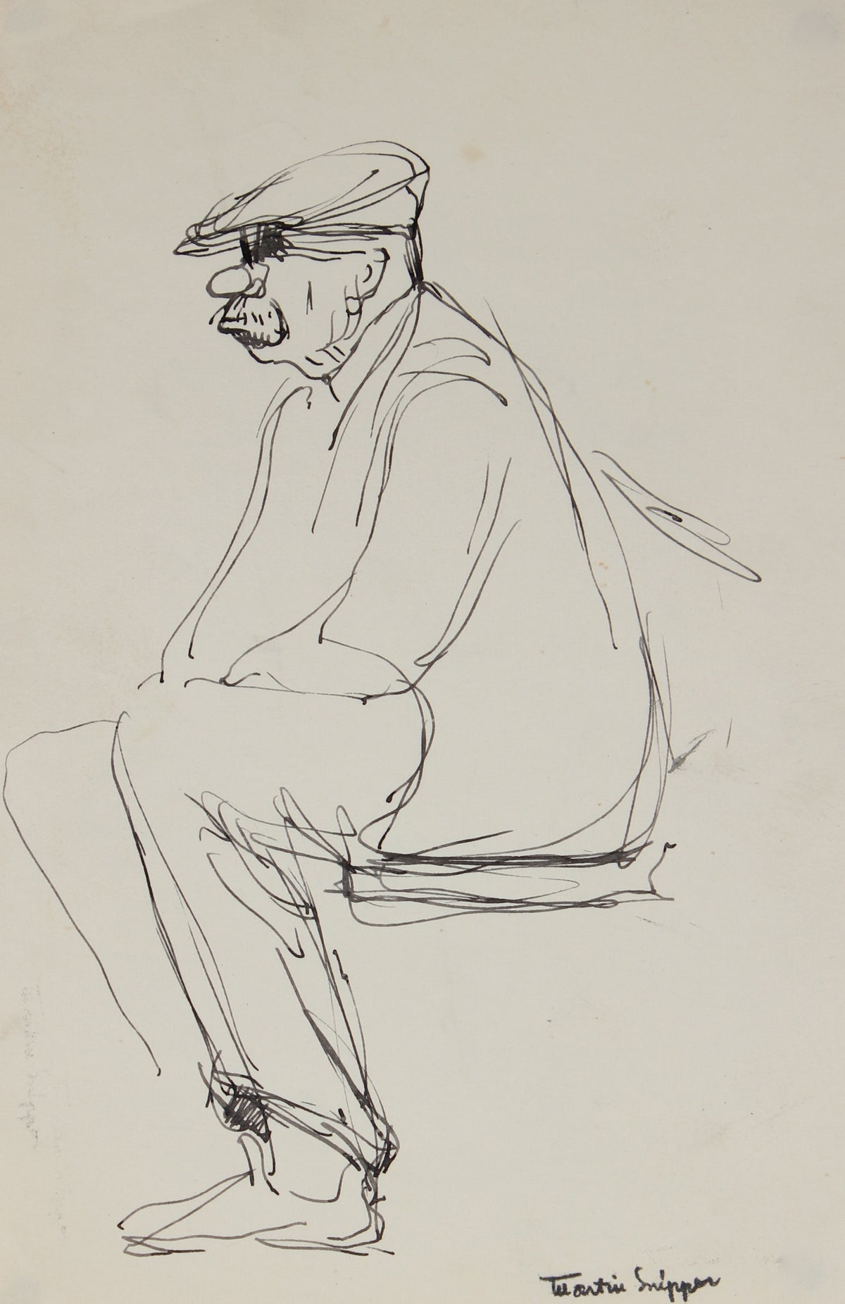 Study of a Seated Man&lt;br&gt;Mid Century Ink Sketch&lt;br&gt;&lt;br&gt;#49789