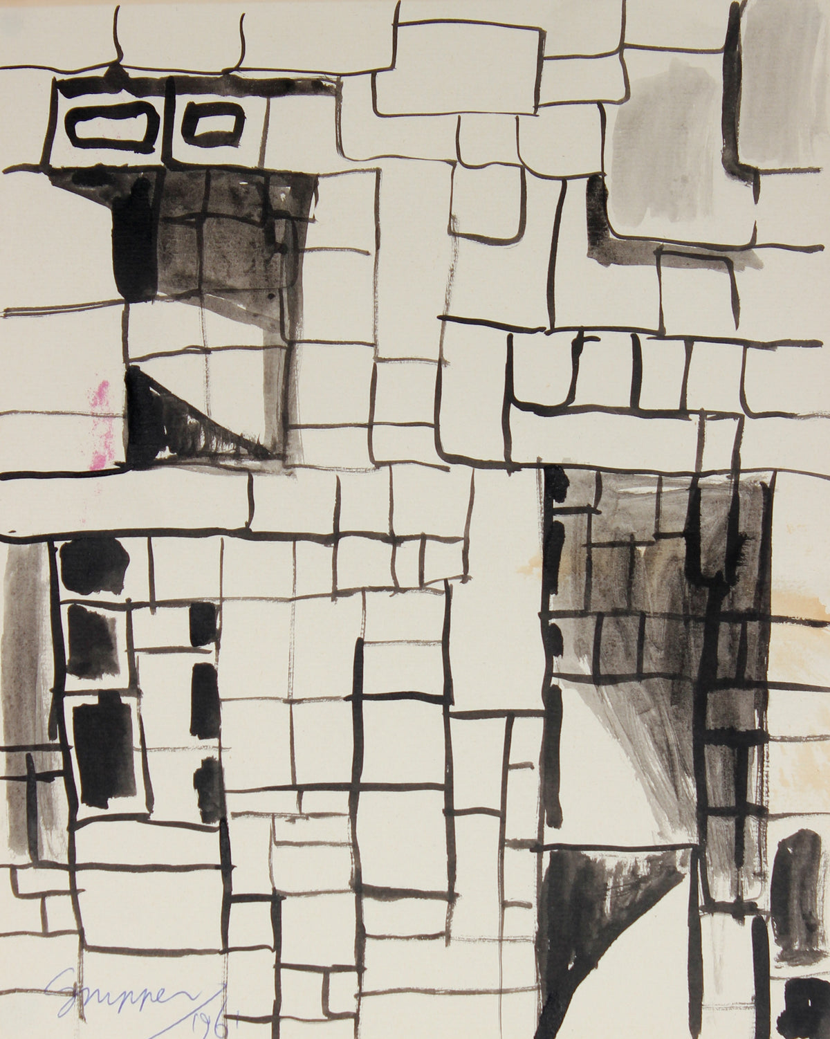 Modernist Brick Wall Abstract &lt;br&gt;1961 Ink &lt;br&gt;&lt;br&gt;#49804