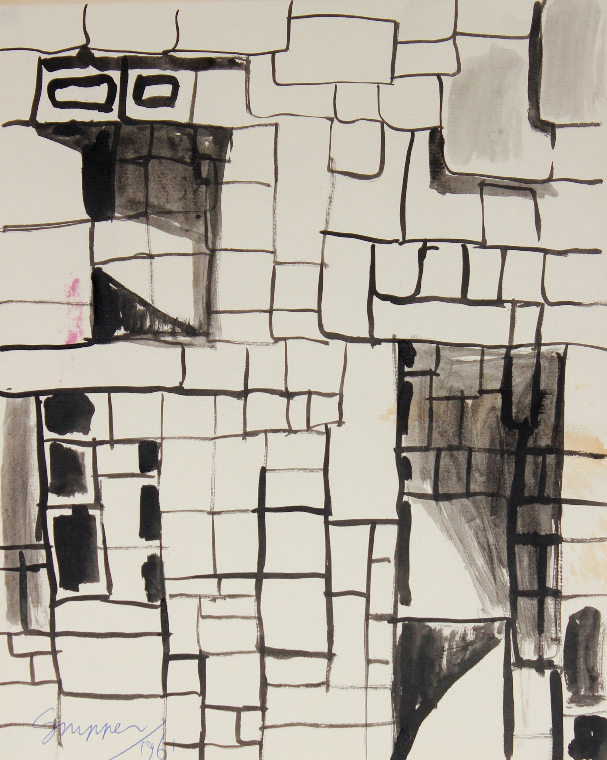 Modernist Brick Wall Abstract <br>1961 Ink <br><br>#49804