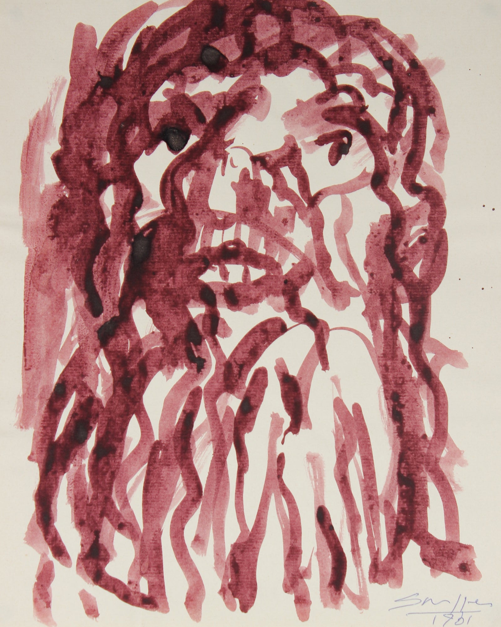 Abstracted Portrait Deconstruction <br>Mid 20th Century Ink <br><br>#49806