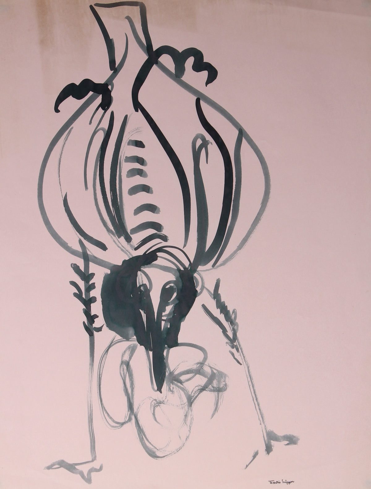 Abstracted Bird Drawing &lt;br&gt;Mid 20th Century Ink &lt;br&gt;&lt;br&gt;#49841