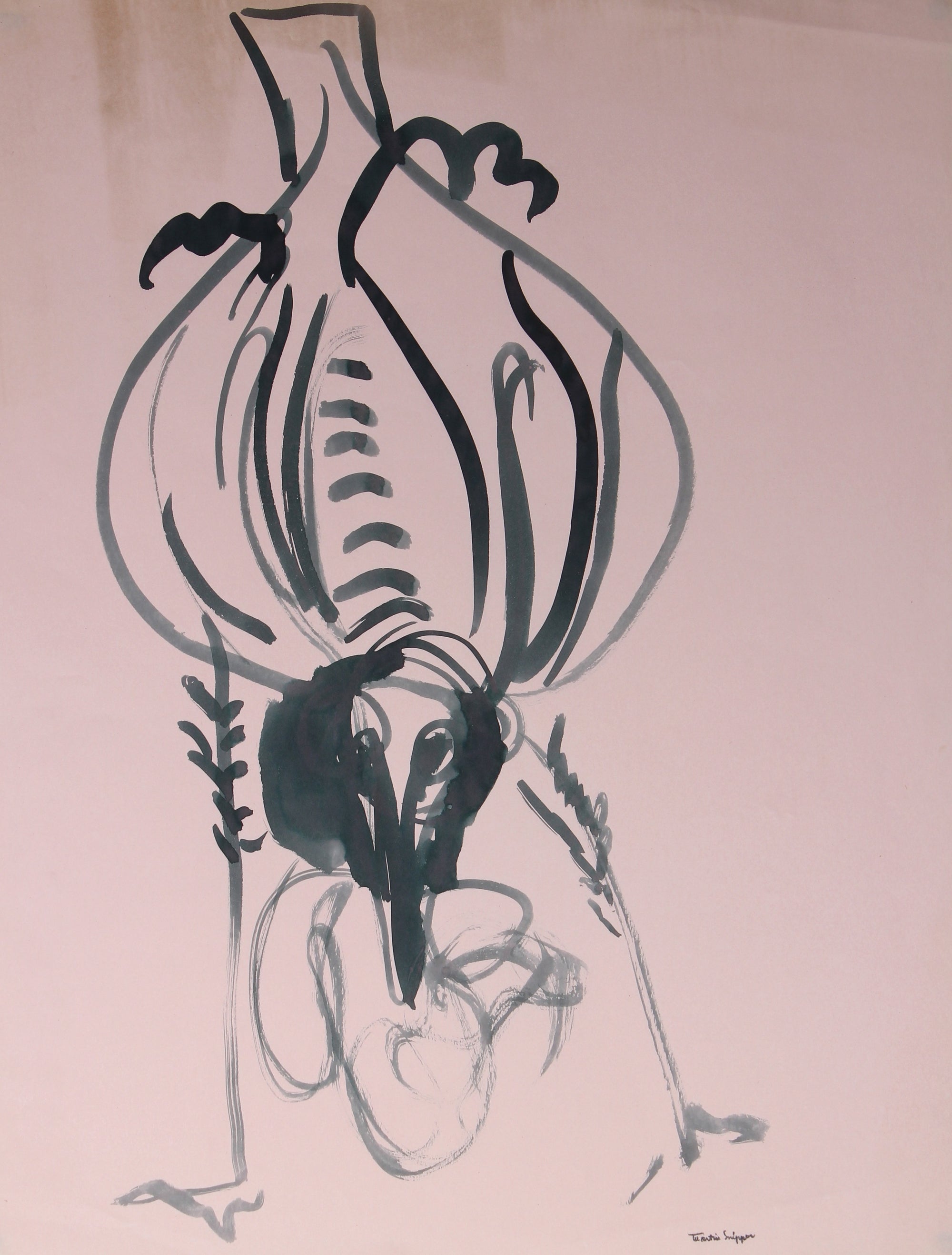 Abstracted Bird Drawing <br>Mid 20th Century Ink <br><br>#49841