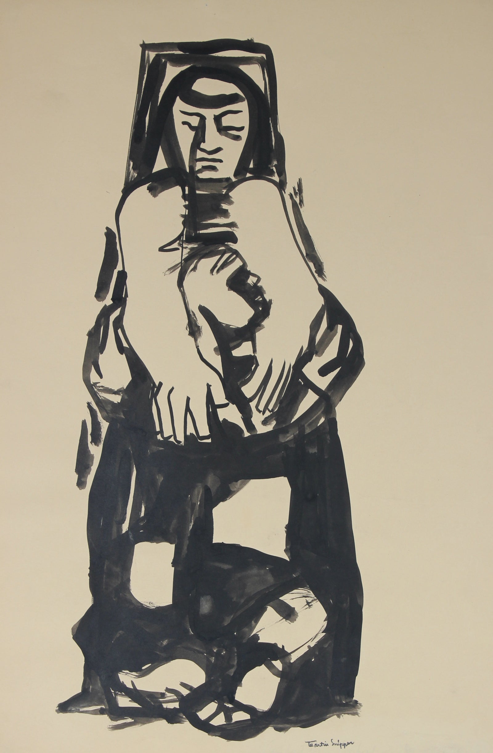 Woman In Introspection <br>Mid Century Ink <br><br>#49853