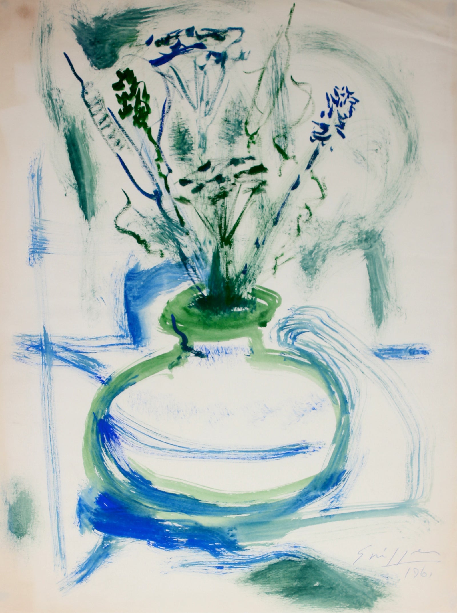 Expressive Still Life of Flowers in a Vase <br>1961 Watercolor<br><br>#49890