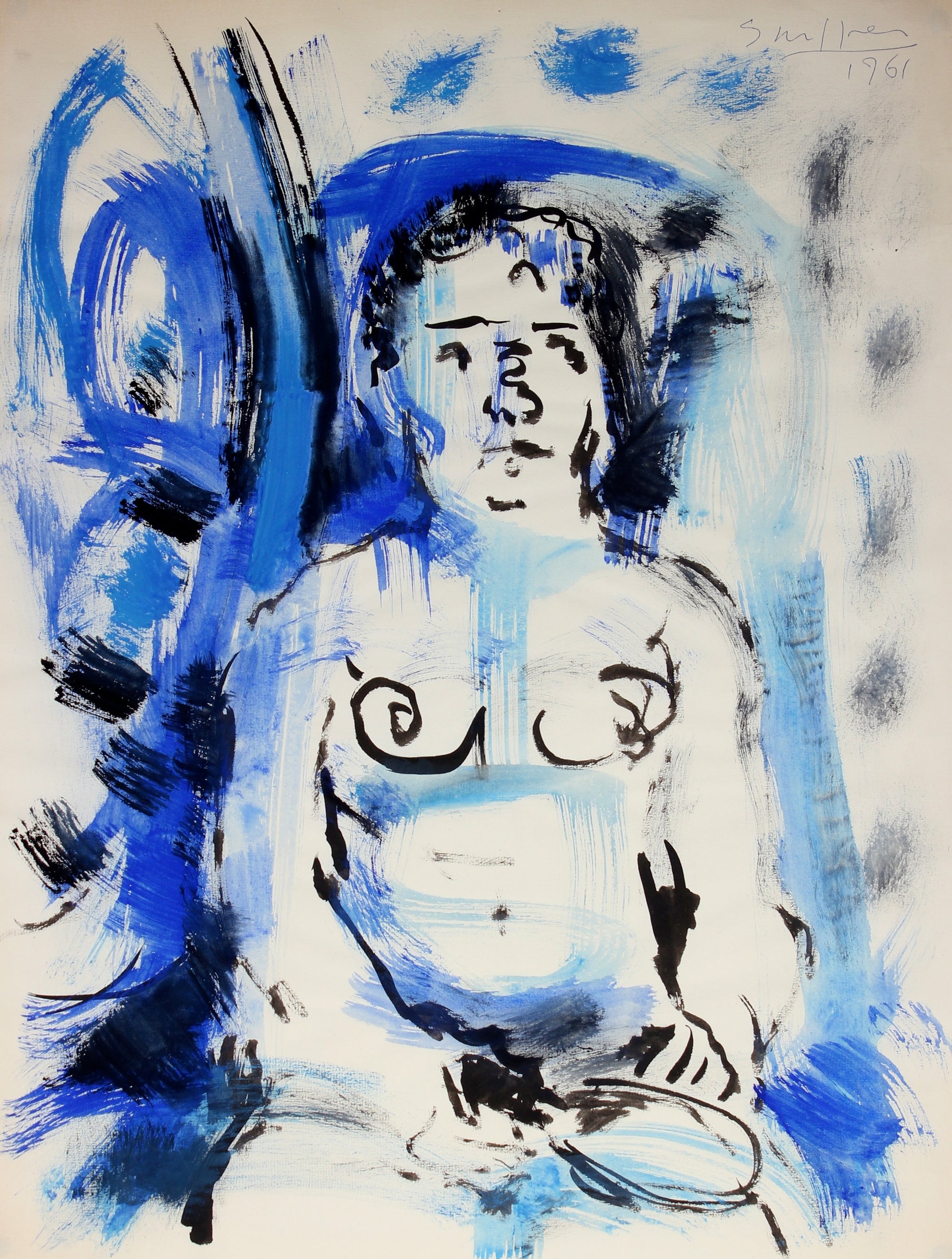 Female Nude in Blue<br>1961 Watercolor<br><br>#49891