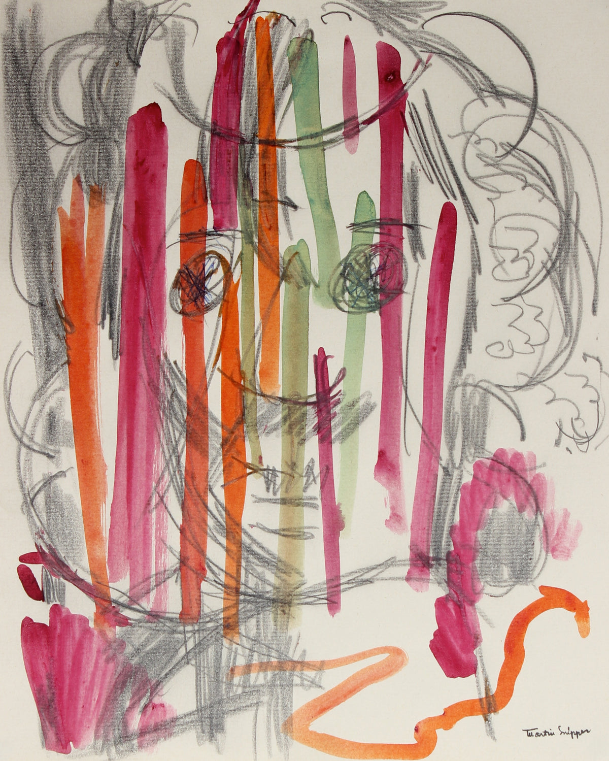 Monochromatic Portrait Abstracted By Color &lt;br&gt;Mid Century Graphite &amp; Watercolor &lt;br&gt;&lt;br&gt;#49893