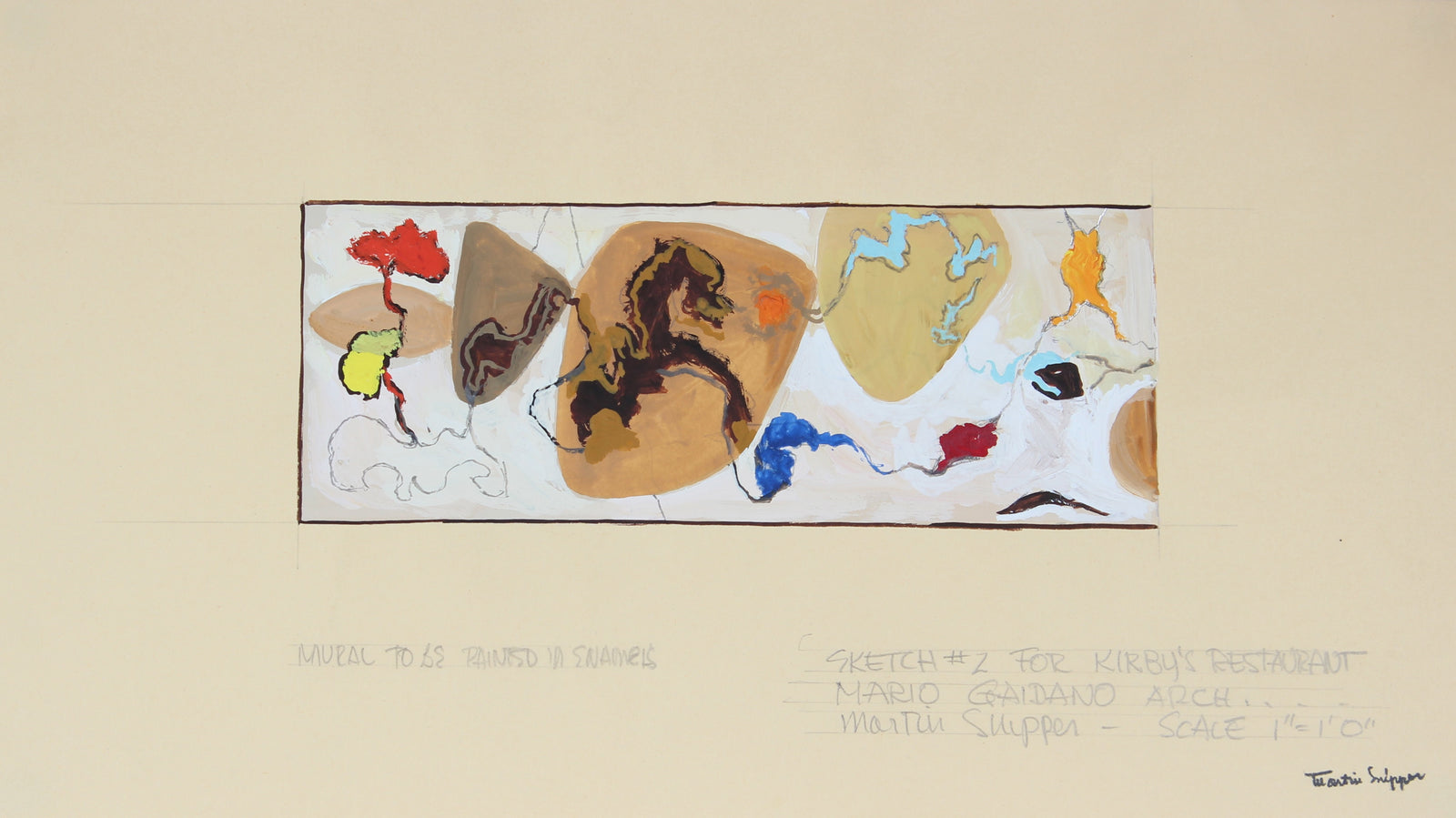 <i>Sketch #2 for Kirby's restaurant Mario Coidano</i> <br>Mid 20th Century Gouache <br><br>#49903