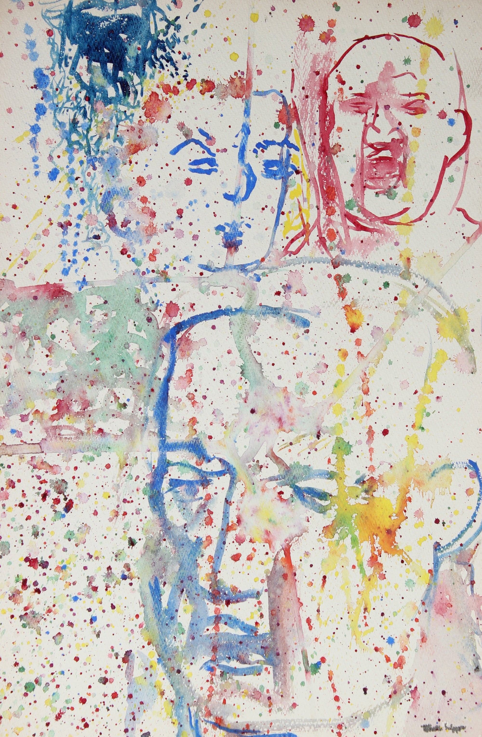Colorful Expressionist Trio <br> Mid 20th Century Watercolor<br><br>#49909