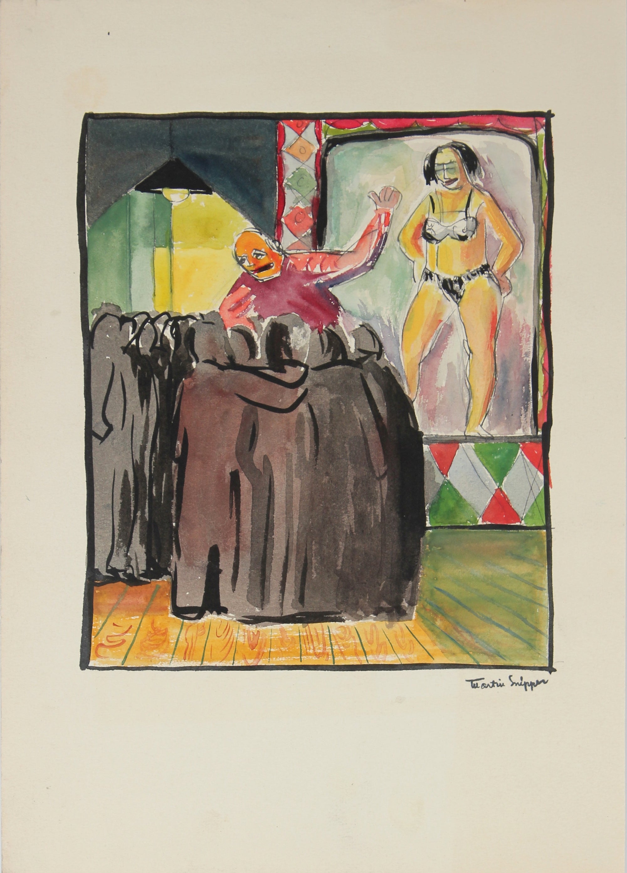 On the Circus Stage<br>Mid Century Watercolor<br><br>#49967
