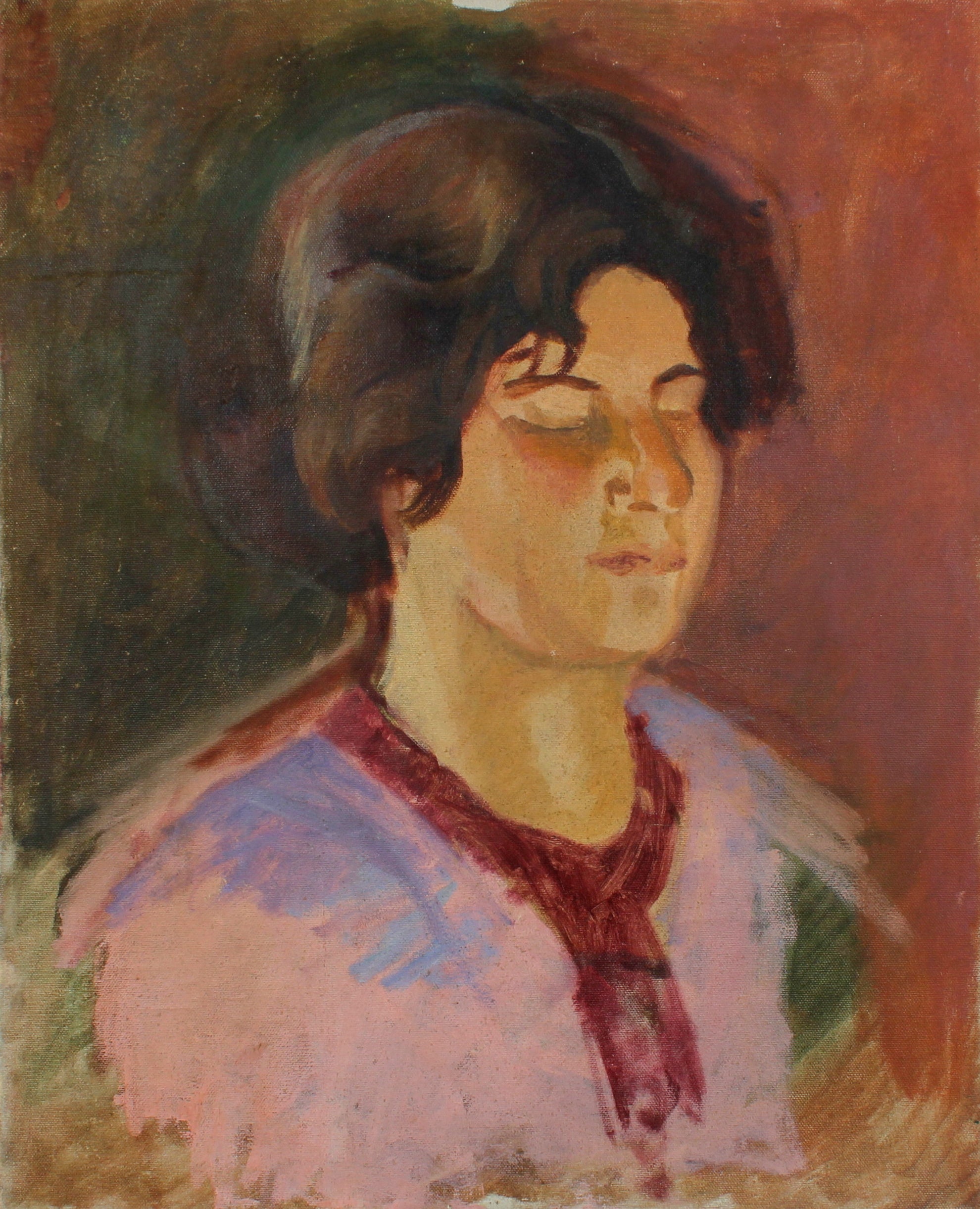Colorful Portrait of Ethel Weiner in Pink <br>1930s Oil<br><br>#50207