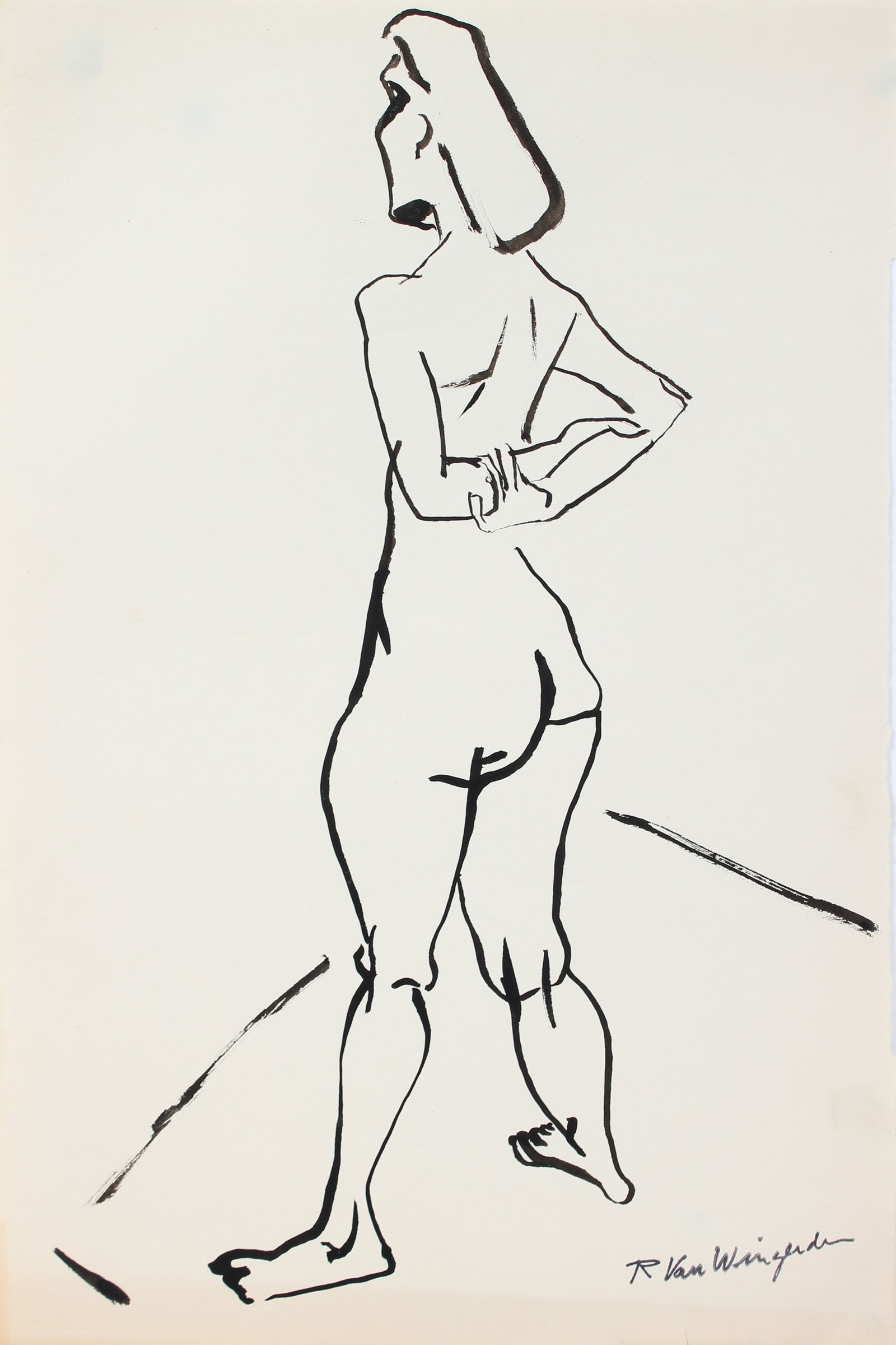 Arms Crossed - Expressionist Nude<br>1940-60s Ink<br><br>#4507