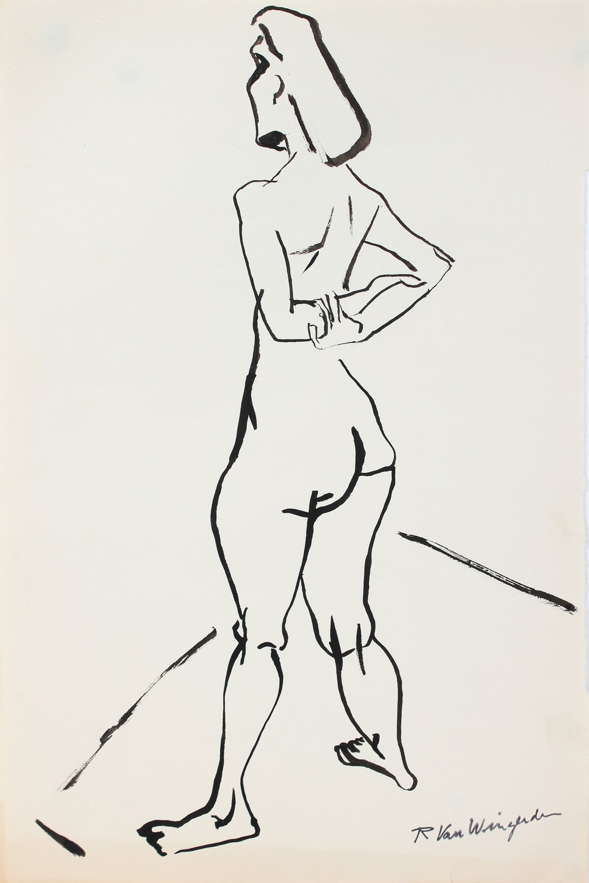 Arms Crossed - Expressionist Nude&lt;br&gt;1940-60s Ink&lt;br&gt;&lt;br&gt;#4507