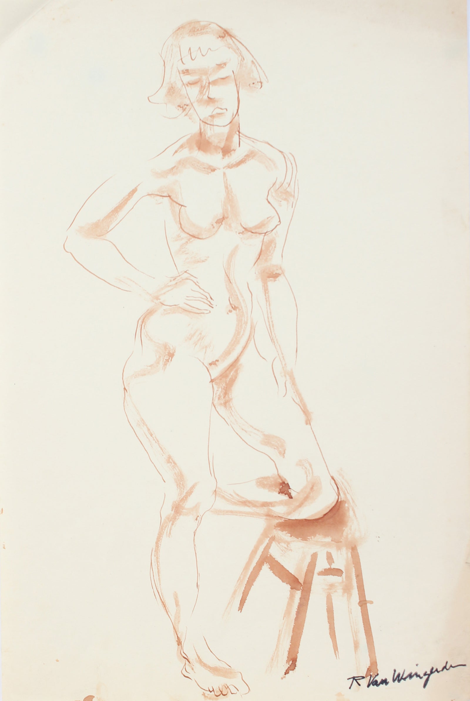 Nude Female Figure Drawing<br> Mid 20th Century Graphite<br><br>#A5052