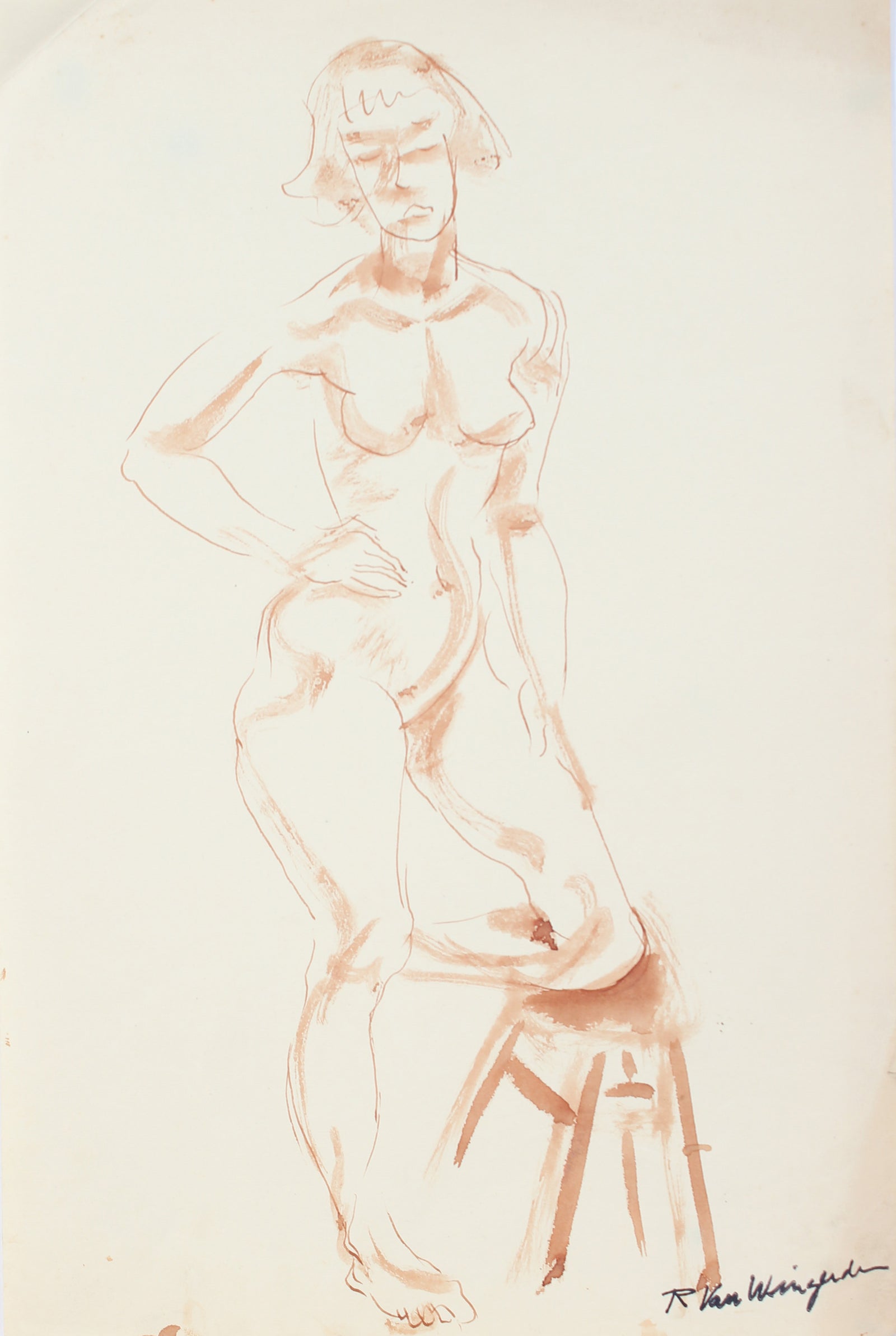 Nude Female Figure Drawing<br> Mid 20th Century Graphite<br><br>#A5052