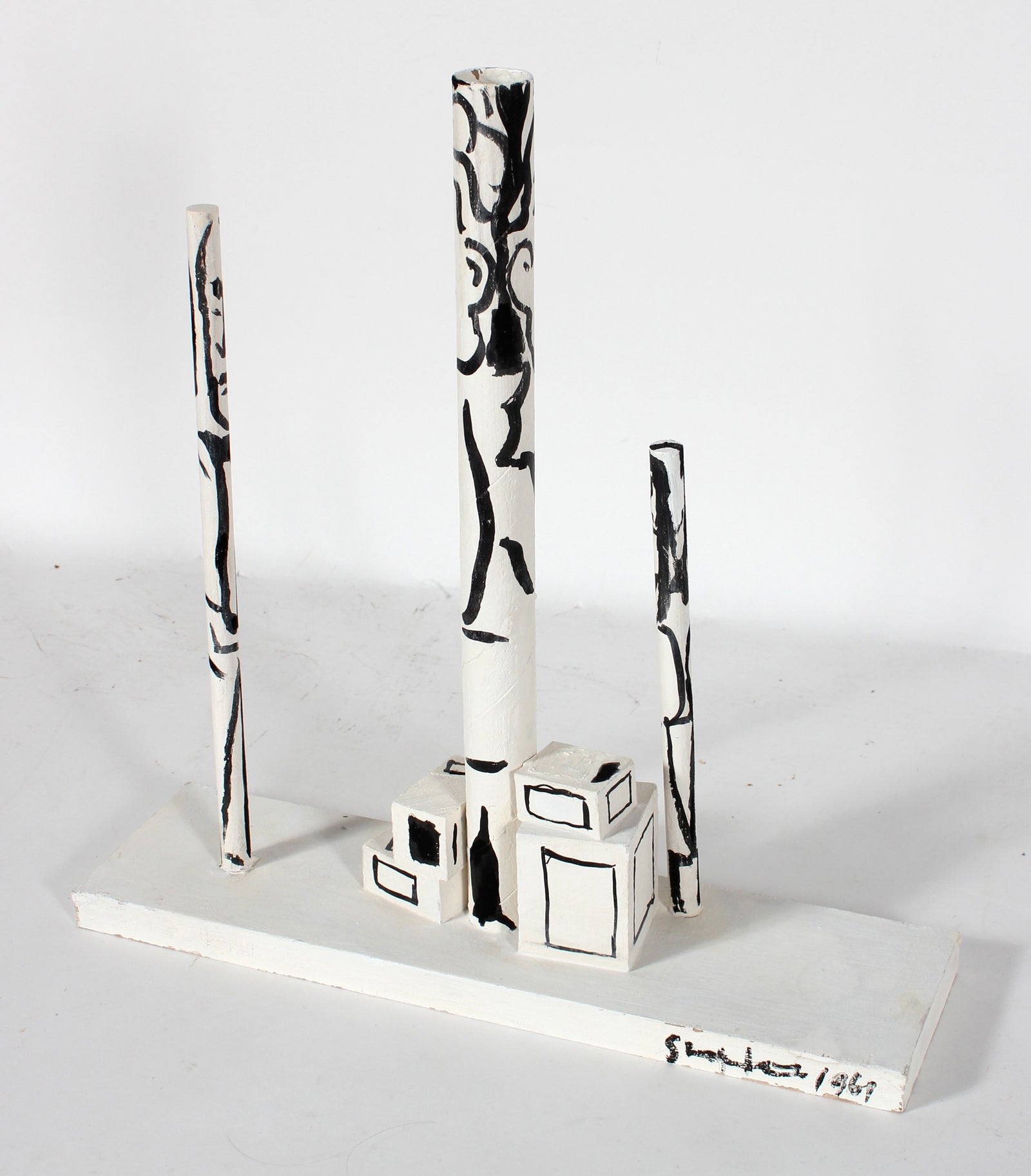Modernist Monochrome Sculpture<br>1969 Gouache on Wood<br><br>#50838