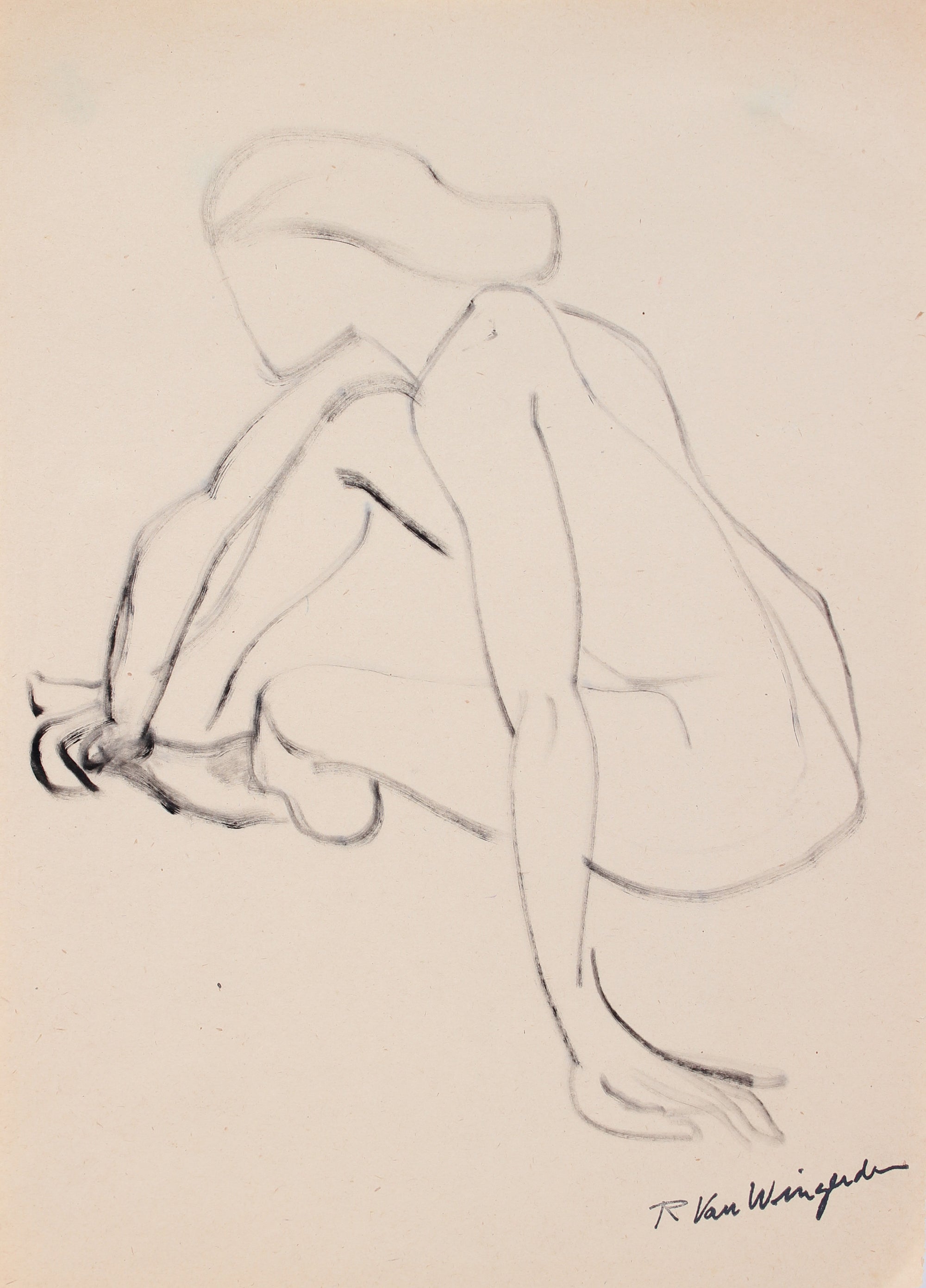 Nude Female Figure Drawing<br> Mid 20th Century Graphite<br><br>#A5086