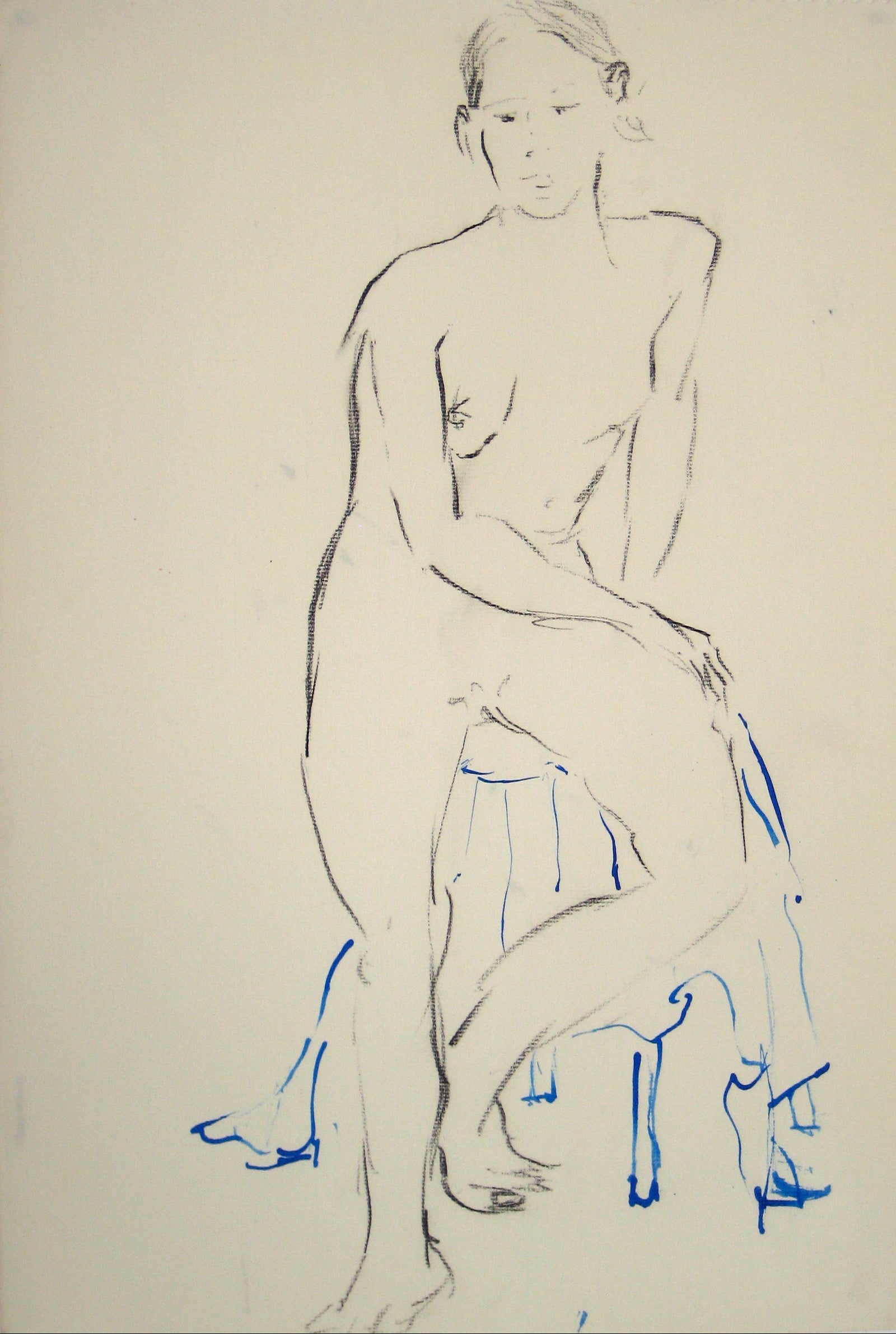 Seated Nude Study<br>Oil Pastel & Ink<br><br>#15142