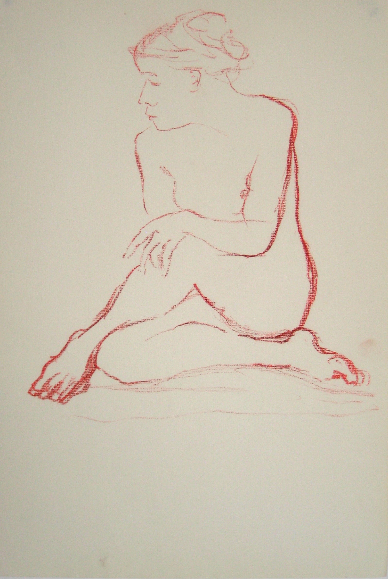 Nude in Contemplation<br>Oil Pastel, 1950-60s<br><br>#15143