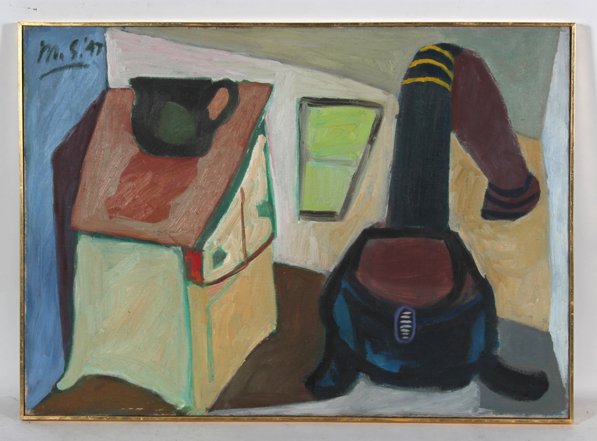 Cubist Kitchen Scene with Stove&lt;br&gt;1947 Oil&lt;br&gt;&lt;br&gt;#52322