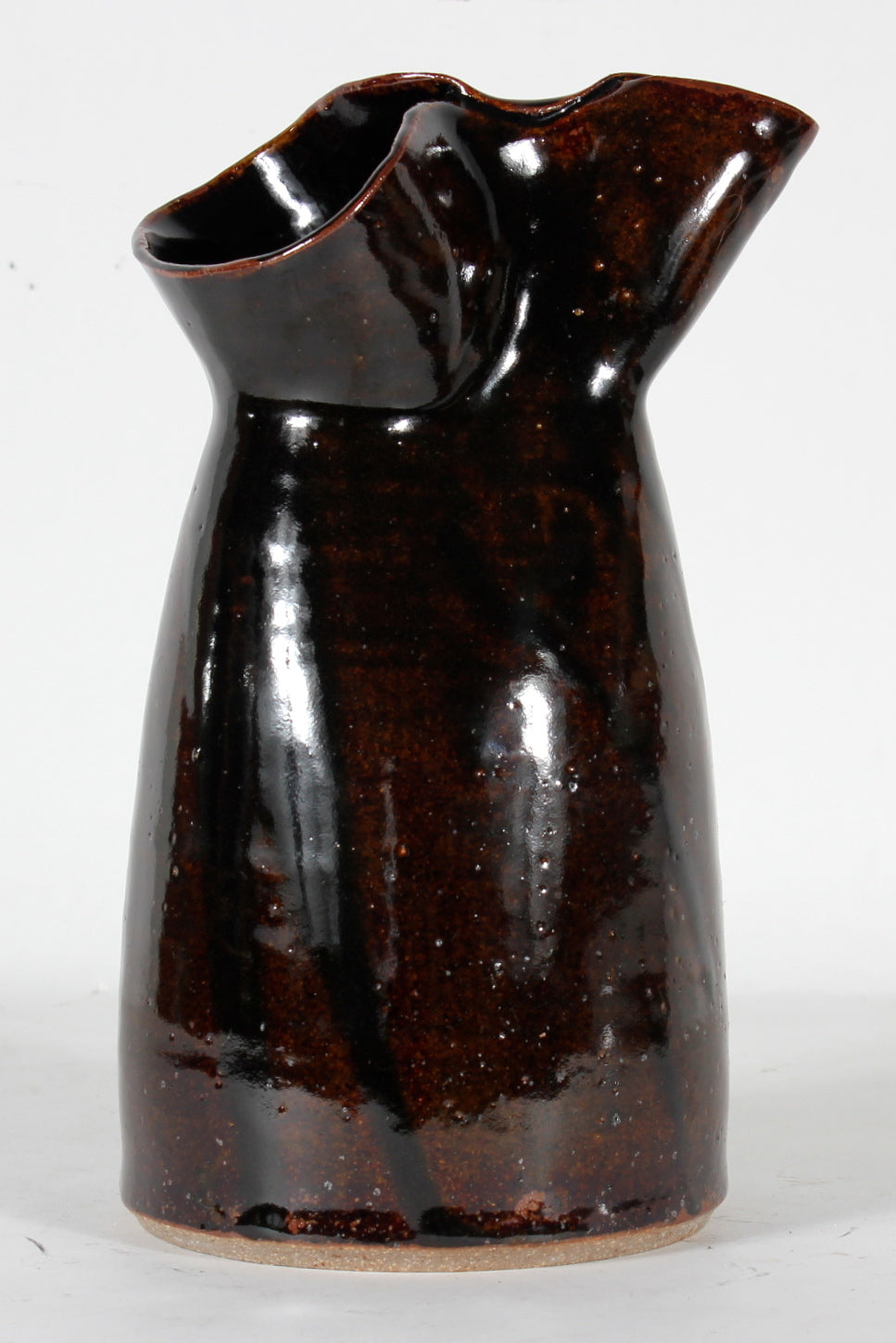 Black Ceramic Vessel With Asymmetrical Opening <br><br>#52870