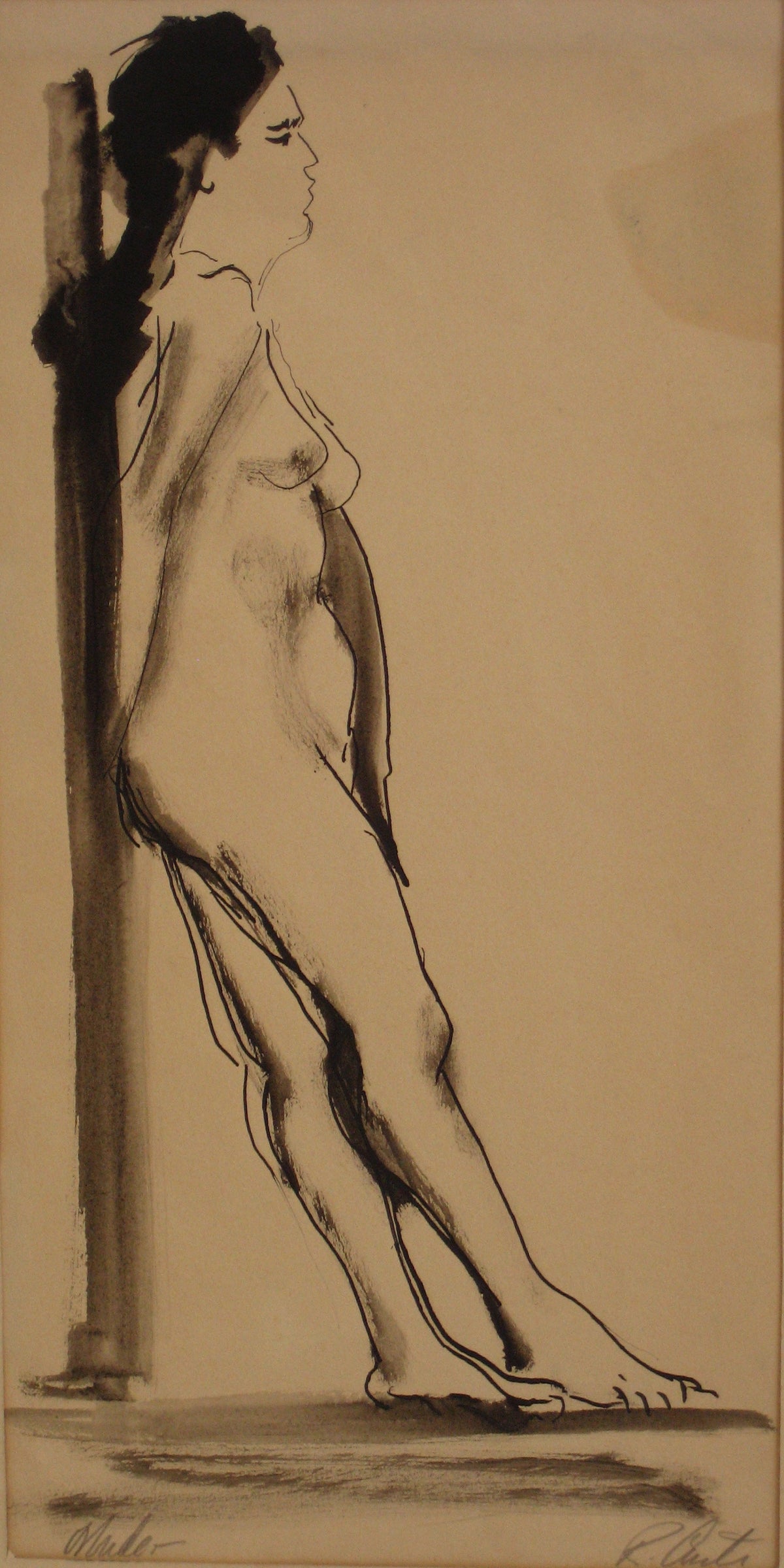 Leaning Female Nude&lt;br&gt;Mid Century Mixed Media&lt;br&gt;&lt;br&gt;#5375
