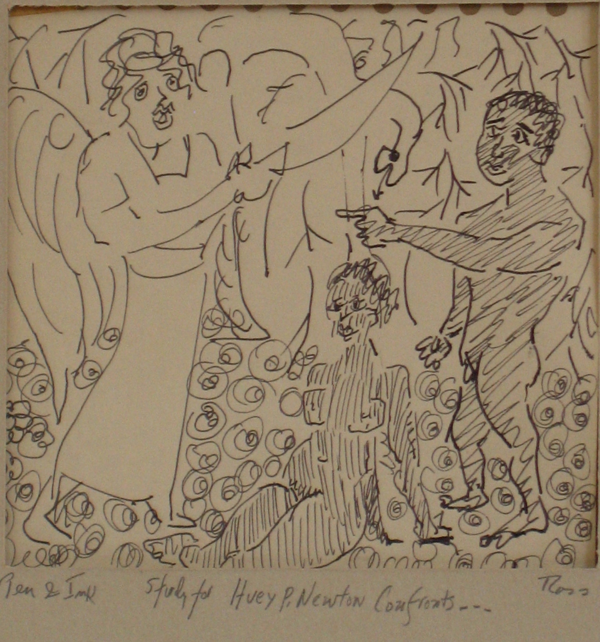 <i>Study for Huey P. Newton Confronts...</i><br>Mid Century, Pen and Ink<br><br>#5382