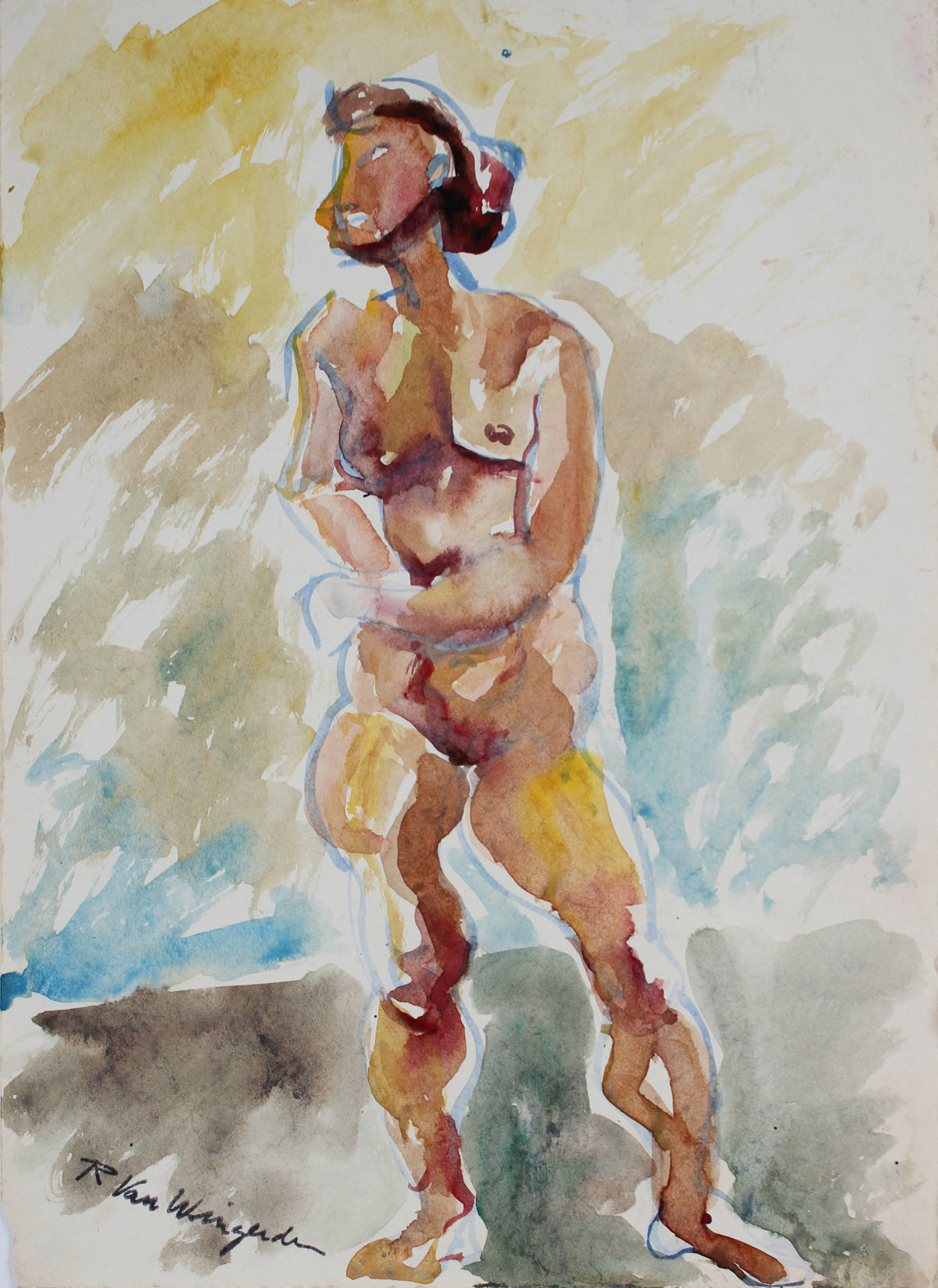 Expressionist Nude Figure&lt;br&gt;Mid 20th Century Watercolor&lt;br&gt;&lt;br&gt;#5420