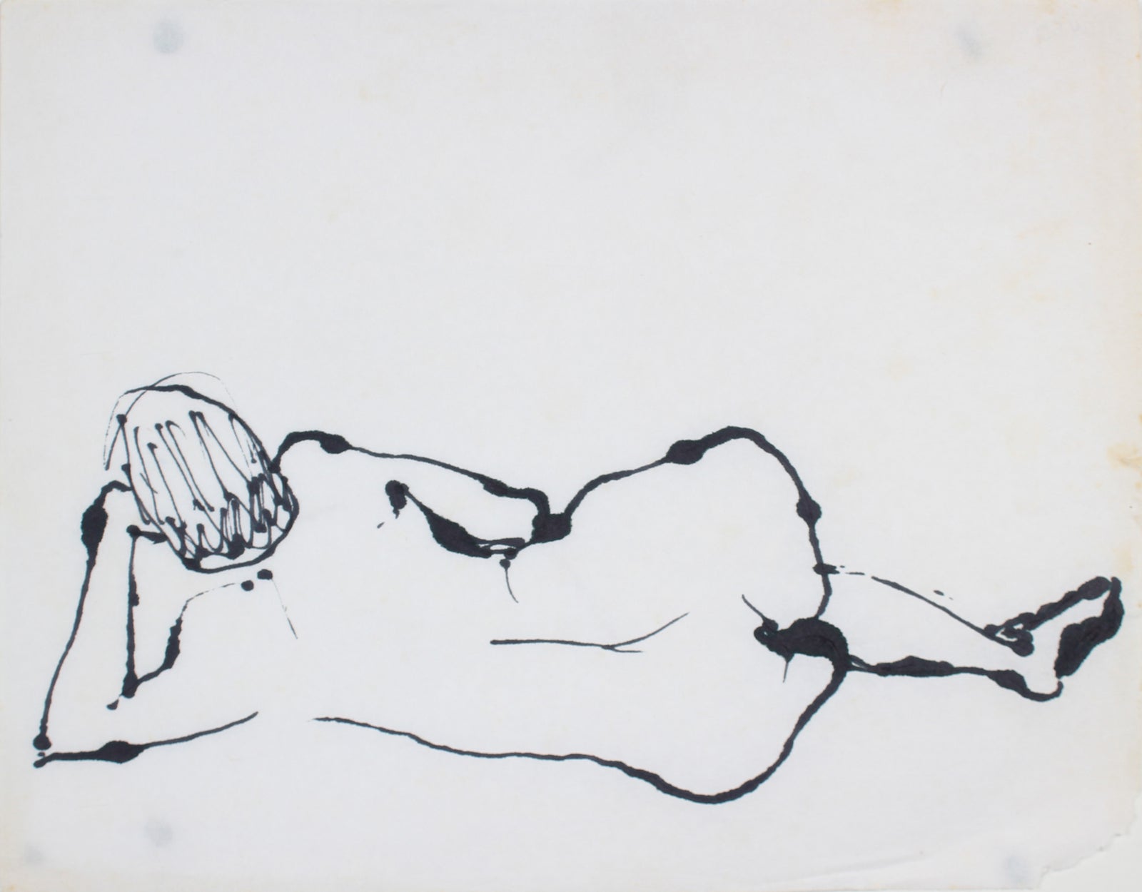 Expressionist Reclining Female Nude<br>Mid 20th Century Ink<br><br>#5450