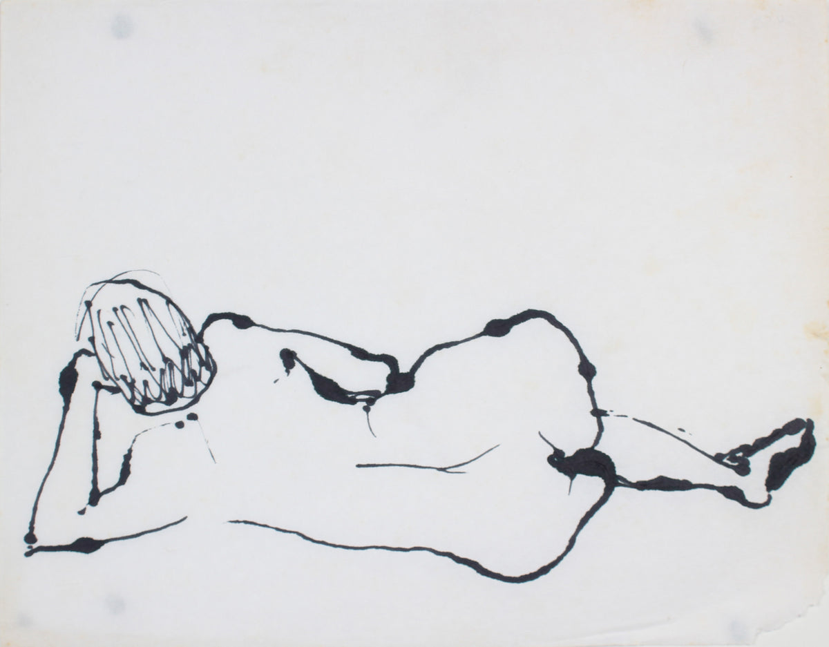 Expressionist Reclining Female Nude&lt;br&gt;Mid 20th Century Ink&lt;br&gt;&lt;br&gt;#5450
