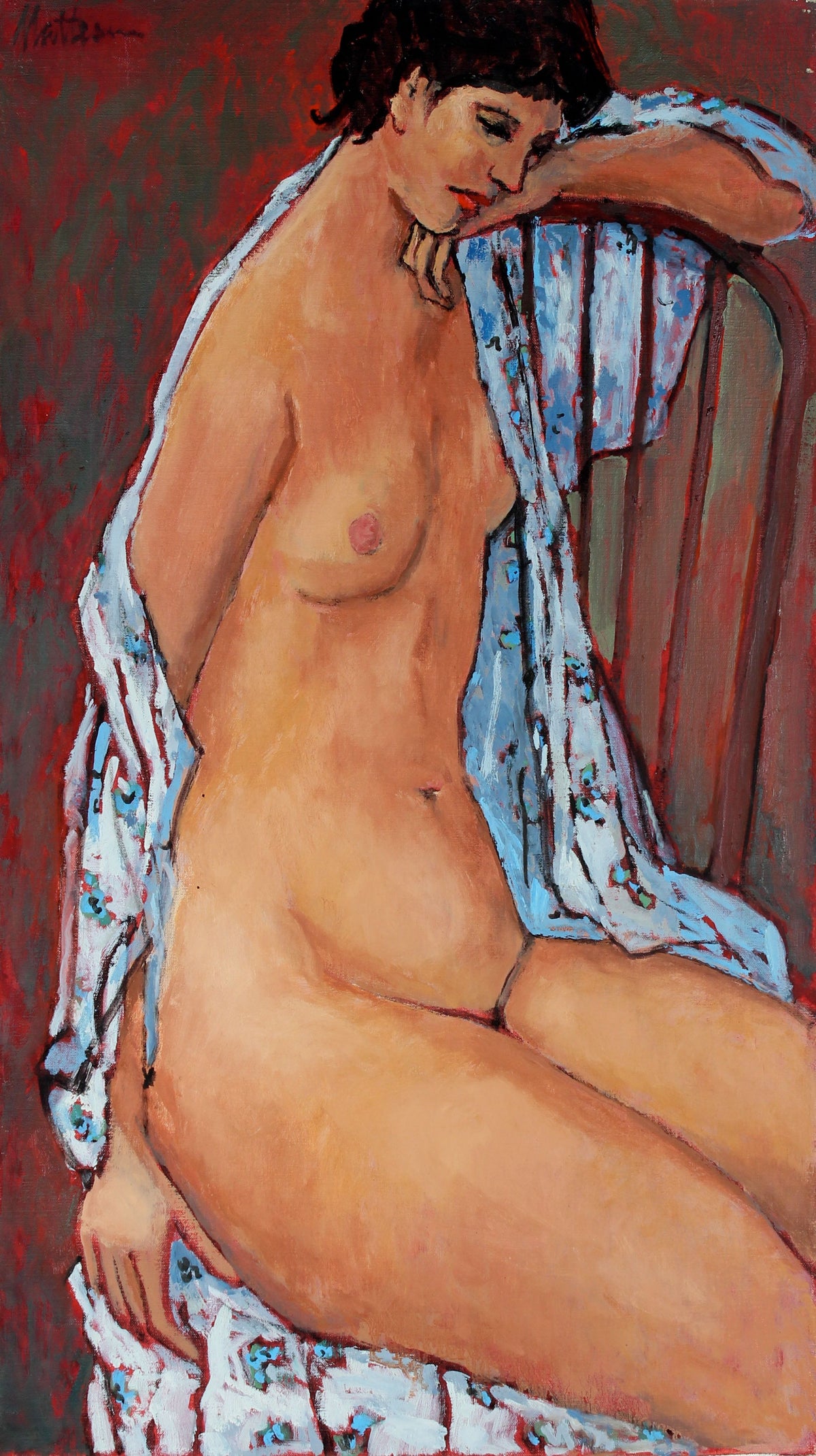 Contemplative Modernist Seated Female Nude &lt;br&gt;20th Century Oil &lt;br&gt;&lt;br&gt;#54535