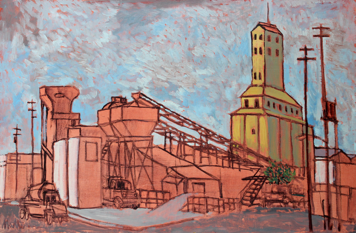 Industrial Cityscape in Red &lt;br&gt;Late 20th Century Oil &lt;br&gt;&lt;br&gt;#56505