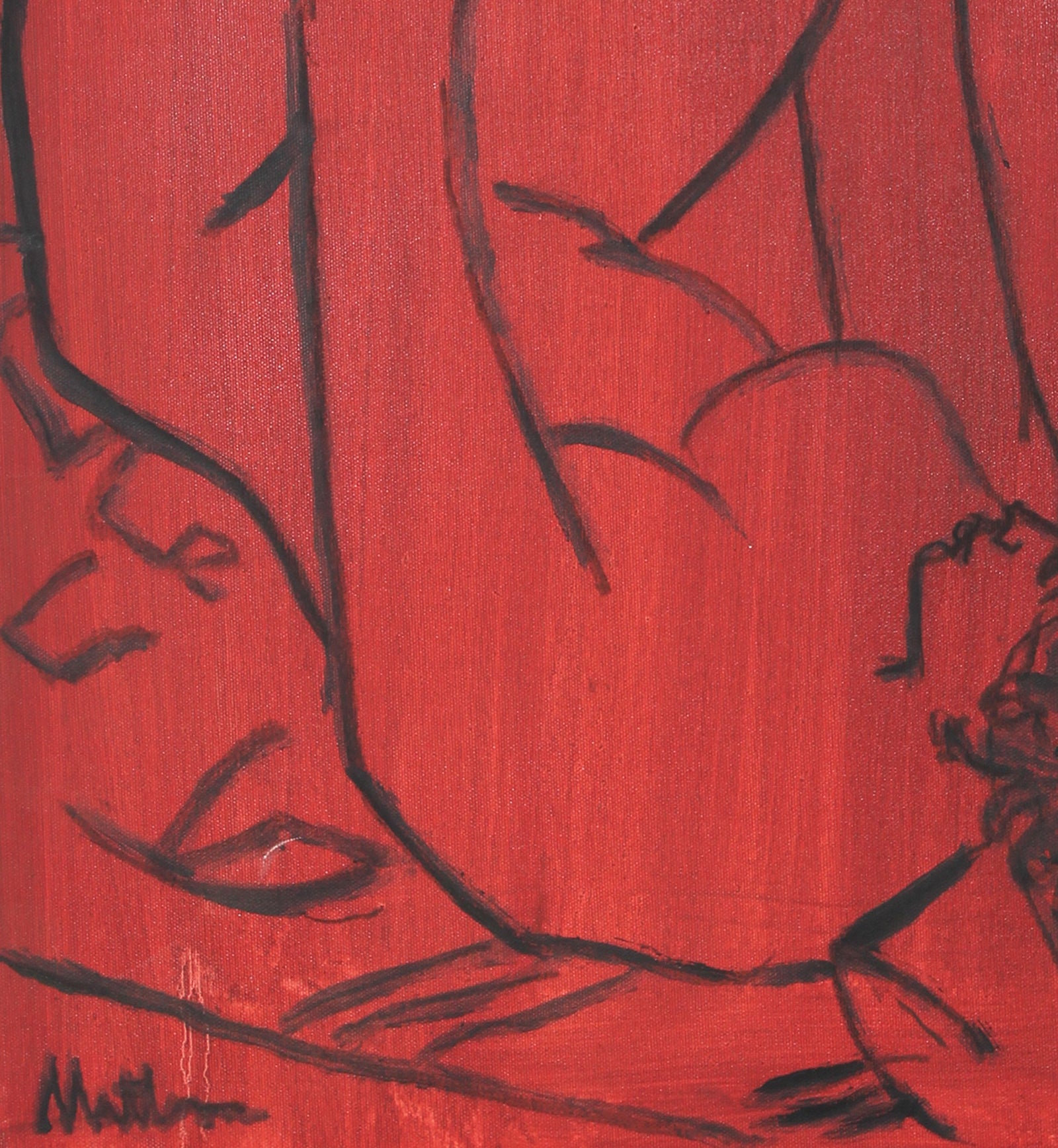 Striking Red & Black Nude <br>20th Century Oil <br><br>#56581