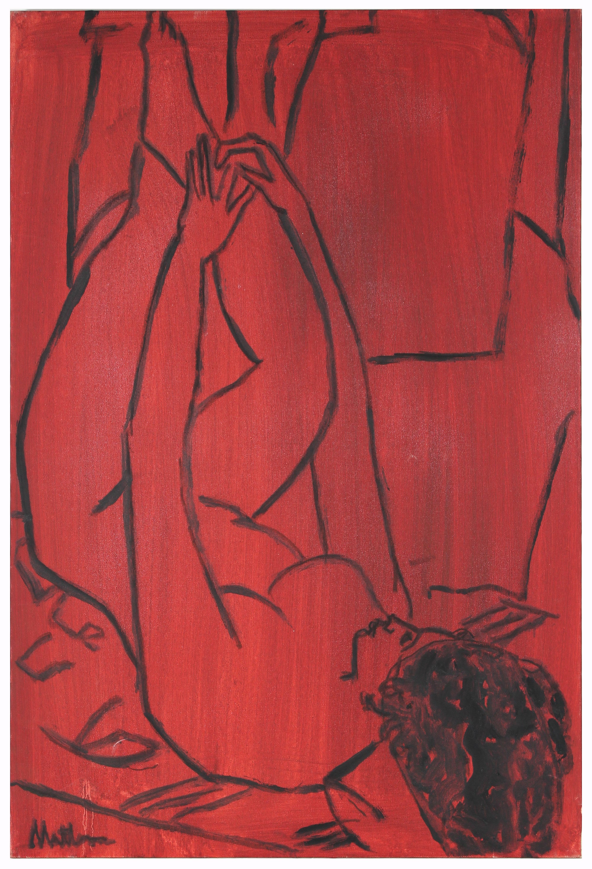 Striking Red & Black Nude <br>20th Century Oil <br><br>#56581