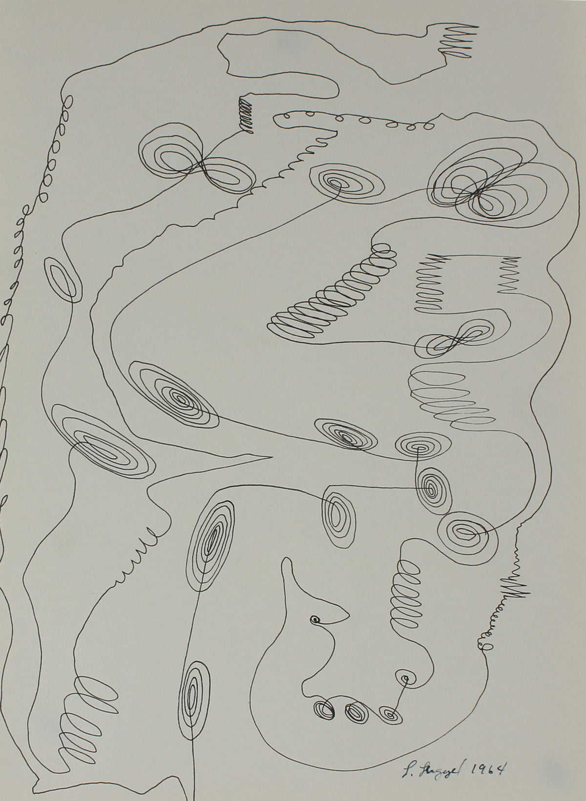 Modernist Abstracted Spiral Drawing&lt;br&gt;1964 Ink on Paper&lt;br&gt;&lt;br&gt;#56762