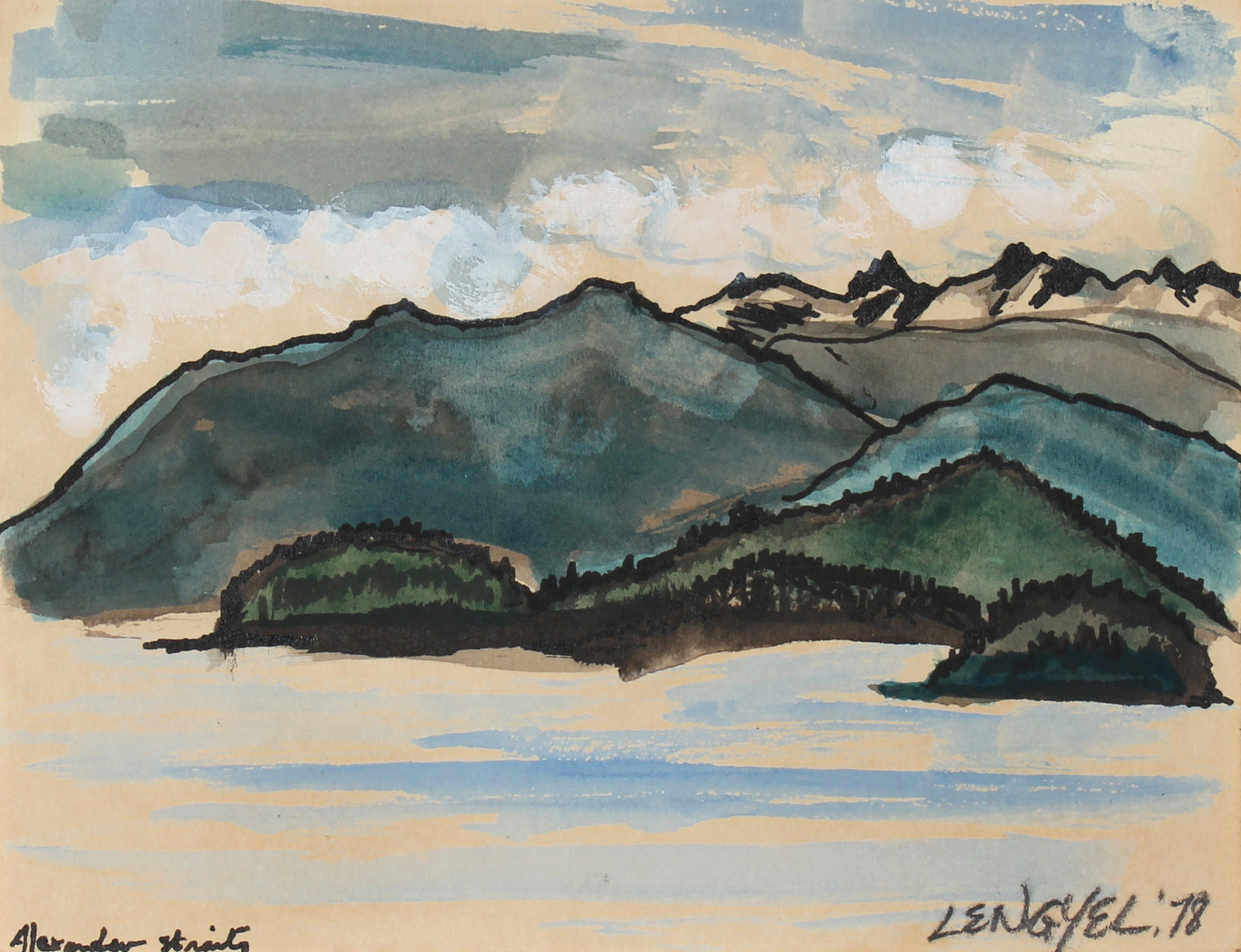<i>Alexander Straits</i>, Alaska<br>1978 Watercolor & Ink<br><br>#57181