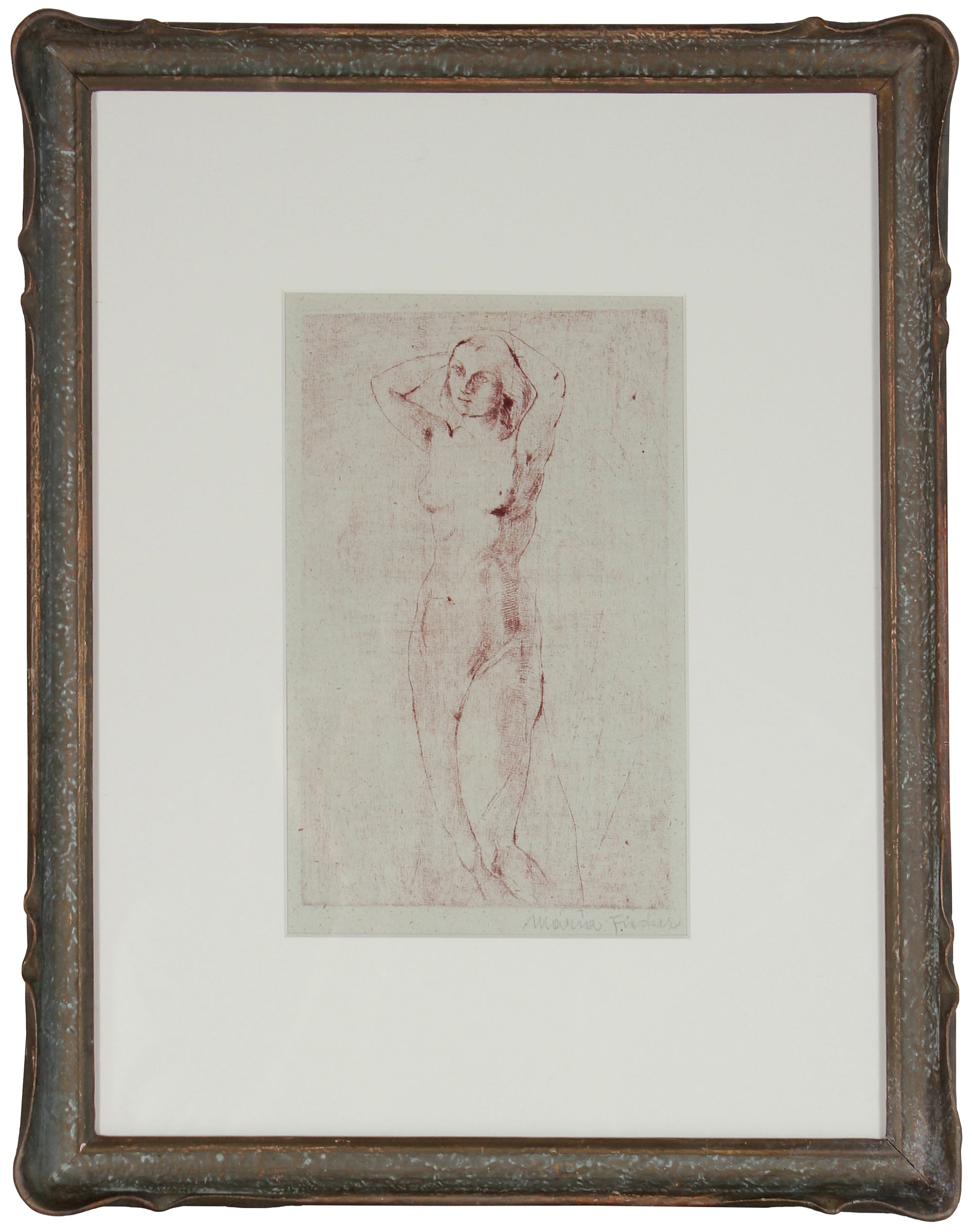 Reflective Standing Nude<br>1920s Etching<br><br>#71196