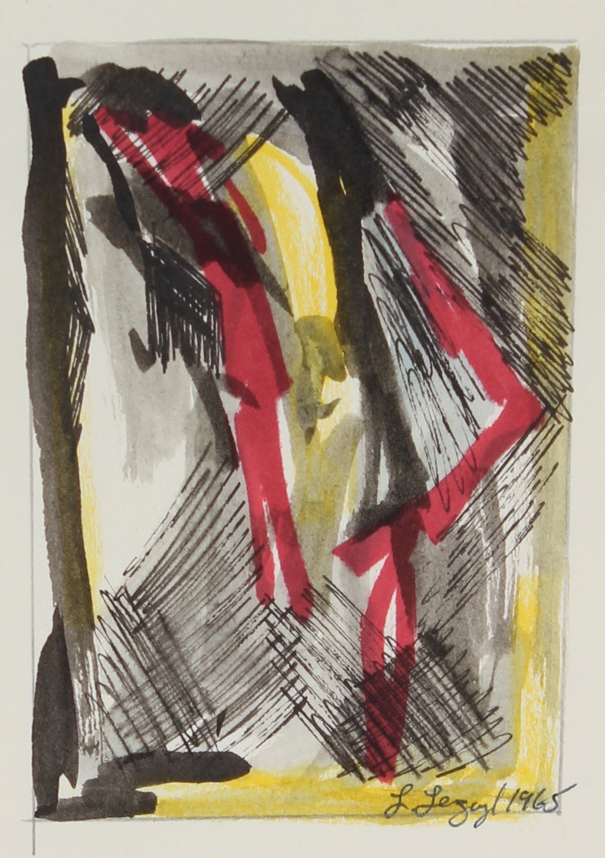 Yellow and Red Abstract<br><br> 1965 Ink and Gouache<br>#58277