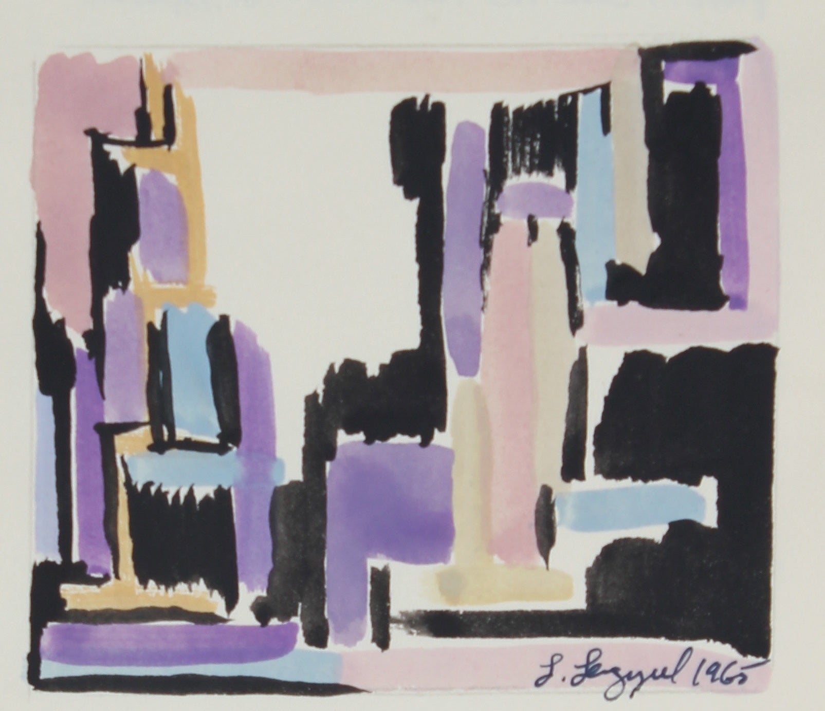 Modernist Purple Abstract <br>1965 Gouache <br><br>#58282