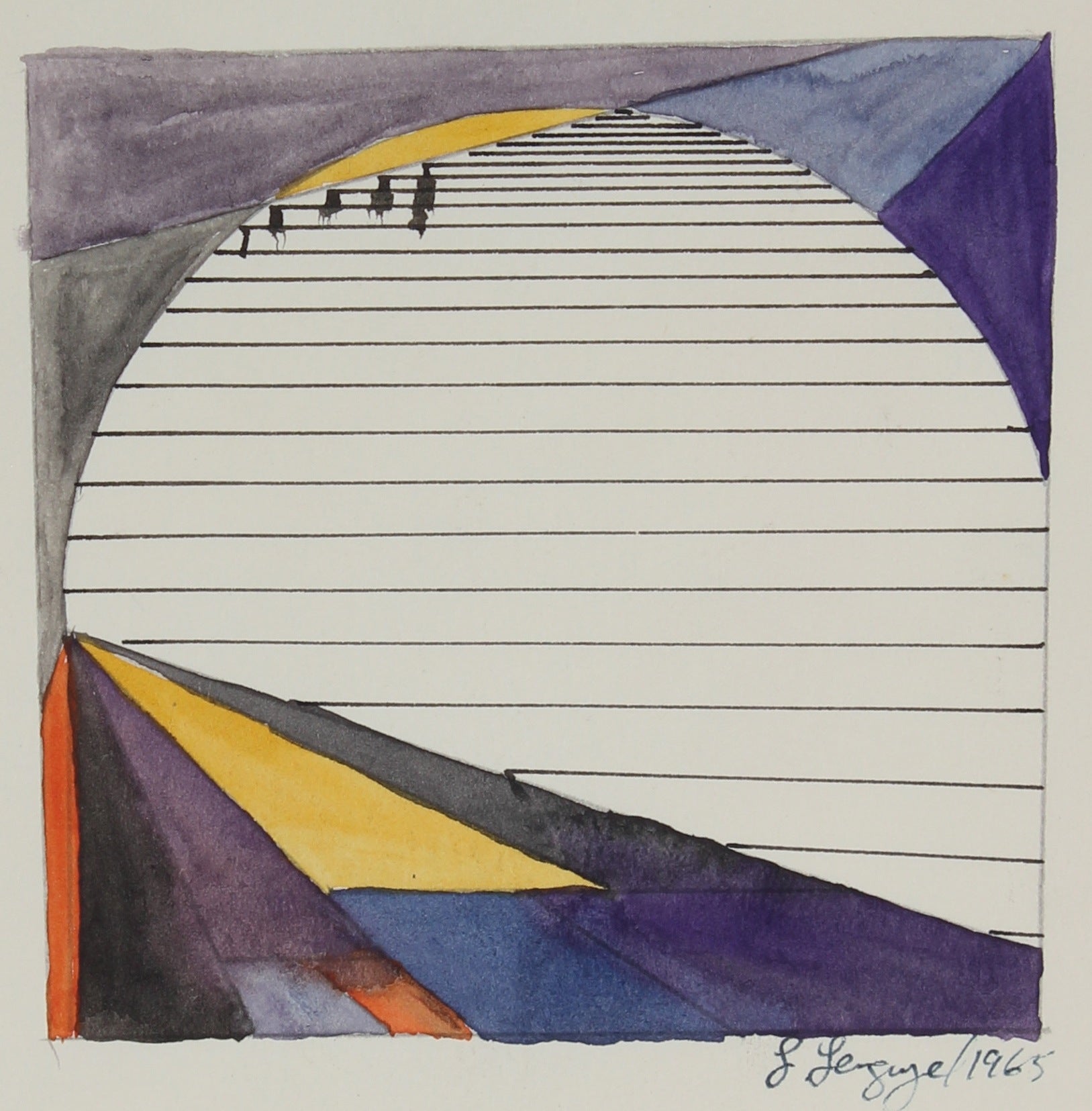 Surreal Landscape Horizon <br>1965 Ink & Gouache <br><br>#58301