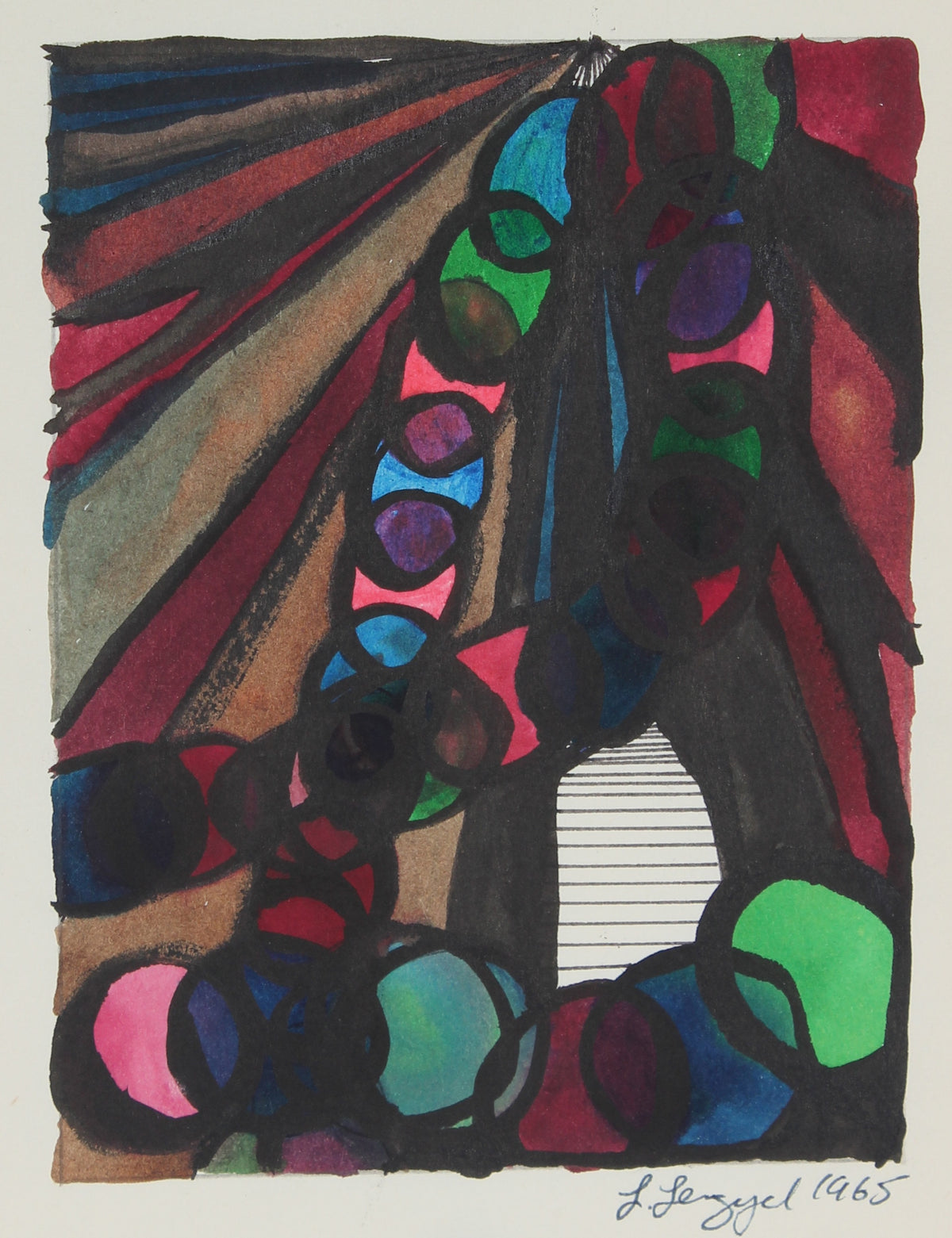 Playful Geometric Abstract <br> 1965 Ink and Gouache<br><br>#58323