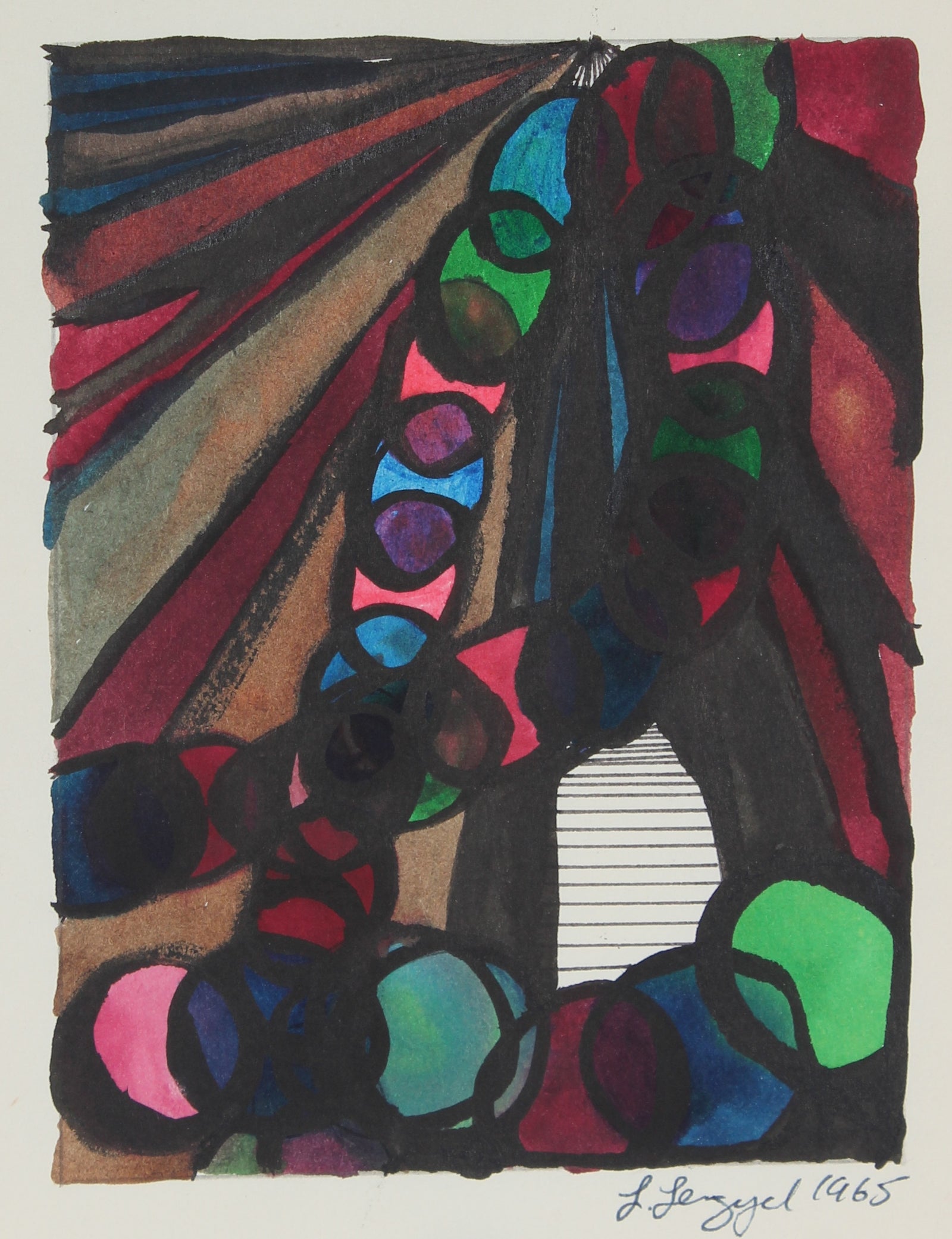 Playful Geometric Abstract <br> 1965 Ink and Gouache<br><br>#58323