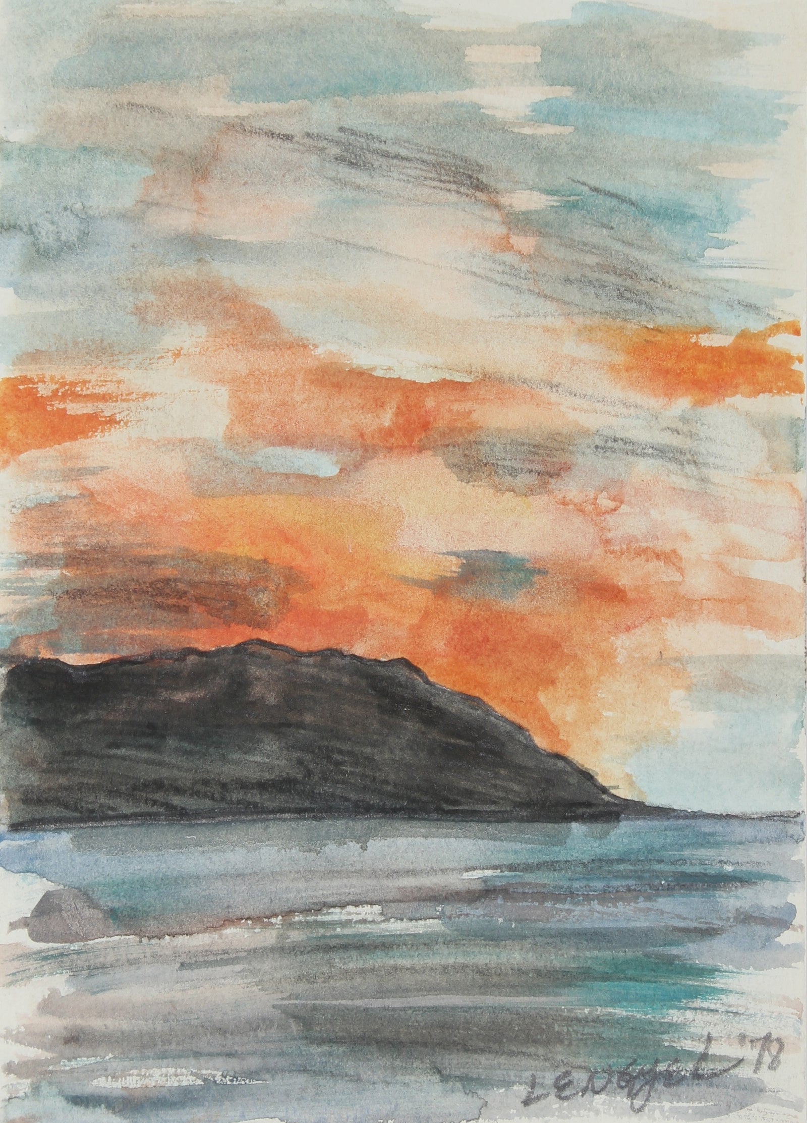 Abstracted Cabo San Lucas Sunset<br>1978 Watercolor & Graphite<br><br>#58610
